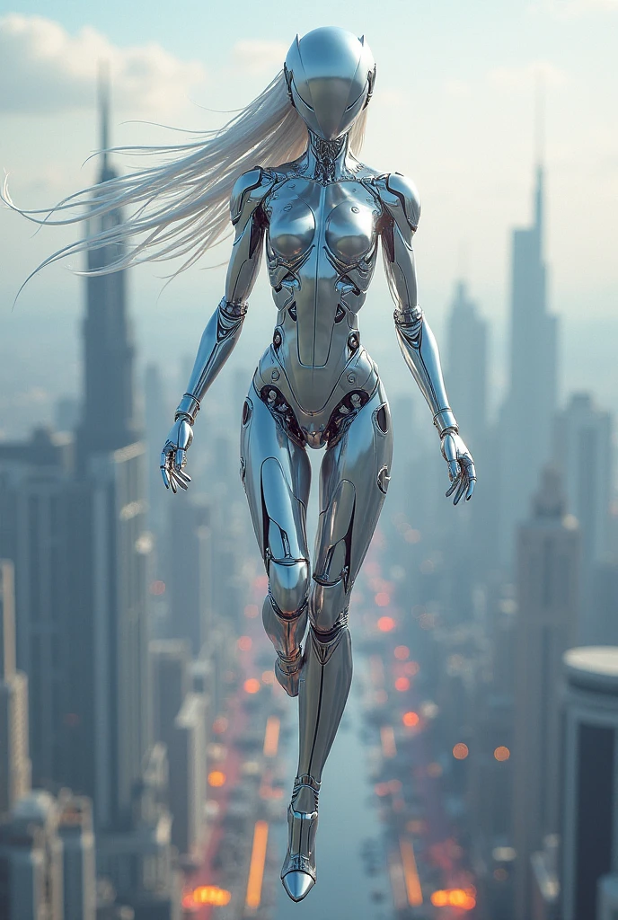 Robotic style woman falling from the sky with the word sbagliato