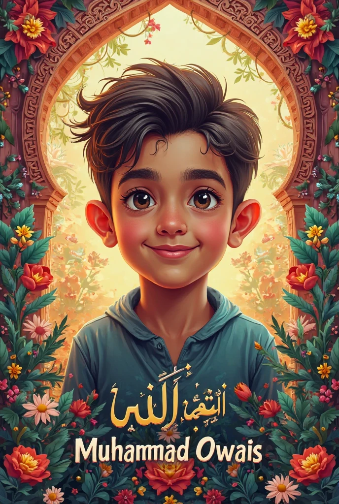 Ali with a bright, kind face. He is shown sitting calmly, possibly in a peaceful setting like a simple home or a mosque, his posture reflecting obedience and serenity.