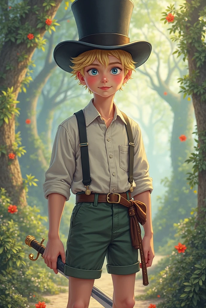 Tom Sawyer
Physical Appearance:

Age: Around .
Build: Tom is a typical boy of his age, lean but athletic, with a lot of energy and curiosity.
Hair: Light brown or blonde, usually tousled and somewhat unruly, reflecting his adventurous and carefree nature.
Eyes: Often depicted as bright and expressive, with a mischievous glint that mirrors his playful personality.
Personality:

Traits: Tom is imaginative, adventurous, and sometimes rebellious. He has a knack for getting into trouble but also for finding creative solutions. His sense of adventure often leads him into exciting and risky situations.
Behavior: He is charismatic and persuasive, often leading his friends into new escapades. Tom is also known for his charm and cleverness, which he uses to manipulate others and get his way.
Values: He values freedom, excitement, and fun, sometimes at the expense of responsibility. However, he also shows loyalty to his friends and a sense of justice.
Typical Attire:

Clothing: Tom usually wears worn and practical clothing suited for his outdoor adventures. This includes a simple, often patched-up shirt (sometimes white or light-colored) and a pair of shorts or trousers. His clothes are typically rugged and show signs of wear from his various escapades.
Accessories: He may be seen with a hat (sometimes a straw hat) and often carries items related to his adventures, such as a slingshot or a stick.
