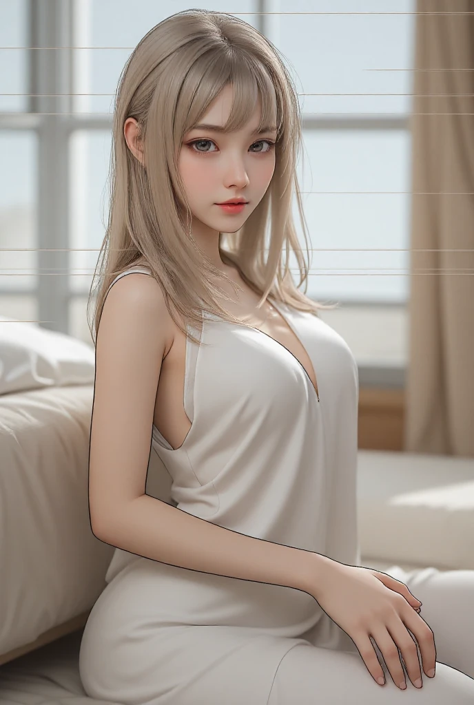 NSFW、(Best Quality, 8K, 32K, masutepiece,)、Portrait of a girl, Petite girl, 18 years old, masutepiece, Sleepy eyes, Soft smile, digression, Beautiful body, Proud, girl, Blue sky, Long Blonde Hair, Shiny skin, white , beautiful eyes finely detailed, y beautiful white woman, Official portrait, Solo, Nakious, ,Big, Shiny big, cleavage Upper body, Wet shirt