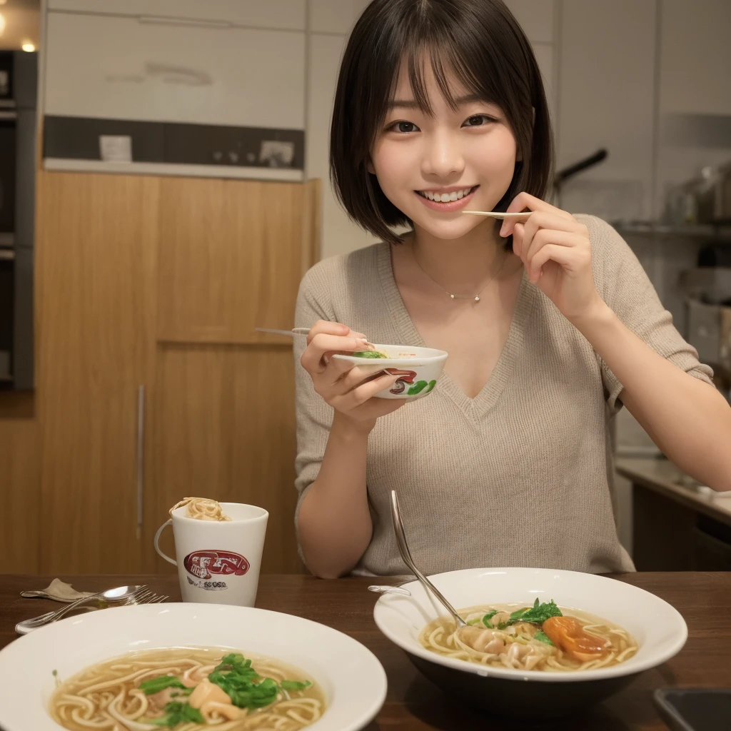1girl, solo, sitting, table, spoon, pudding,, masterpiece, best quality,