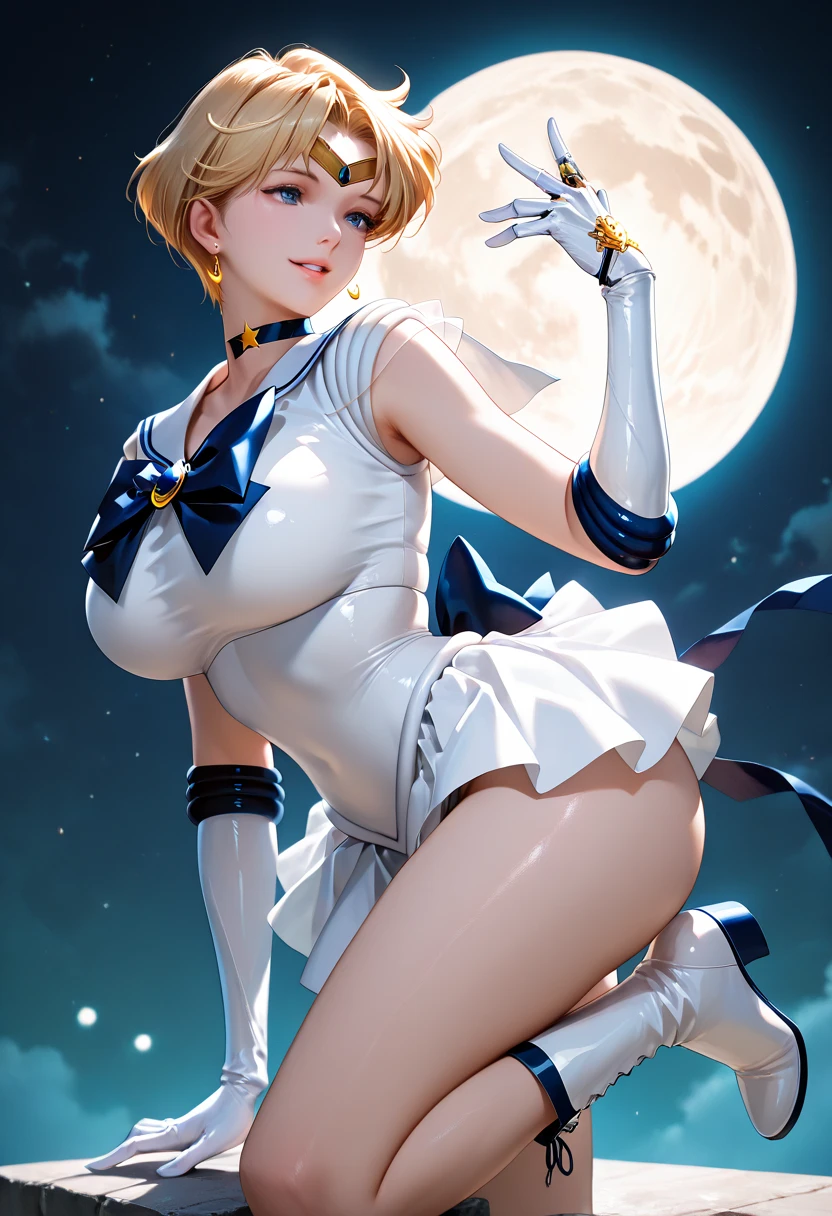 (Highest quality, 8K, 32k, masterpiece, 超High resolution:1.2), (RAW Photos), (Realistic), (photoRealistic:1.2), (High resolution), Large file size, Very detailed, a7SIII., Seraphim, masterpiece、3d、Realistic、Ultramicrograph、Detailed and of the highest quality、Very detailed CG Unity 8K wallpaper、full:1.3、stand、From below、Intricate details、(1 female,housewife)、18-year-old、Dynamic English、((HD Real, Same 1 level)), とてもRealistic, masterpiece, Highest quality, High resolution, Same 1, space, Stunning beauty, Upper body photo shoot, 1 Girl,nsfw, medium breasts,  (detail erectile nipples) , gloves, lips, alone, Sailor Venus, Bright Blue Eyes,  uniform, Show more1, tiara, Sailor Senshi uniform, (RAW Photos, Highest quality), masterpiece, 浮かぶblondeの長い髪, Red ribbon on the back of the head, orangeセーラーカラー, bow, choker, 白いgloves, orange choker, elbow gloves, jewelry, Earrings, orange skirt, ((white panties)), ((cameltoe)), (anus),  only, whole body, blonde, (Perfect hands): 3.8, Octane Rendering, Goddess of Love, (close: 1.2) beautiful, fine grain, close, Small eyes, Look Viewer, to8contrastスタイル, Octane line drawing, space background, Venus, Light effects, orange, beautiful smile, He lowered his hand.