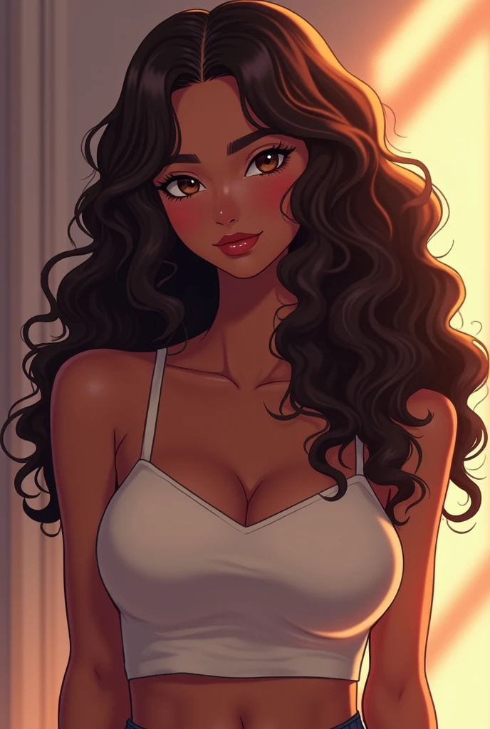 Profession: moda eunfluencer, a brunette woman with long hair, medium volume and curly, with a dark hue that highlights your natural glow. Her olive skin is radiant and complemented by elegant makeup.. She wears eyeliner (eyeliner) that highlights your eyes, and makeup, sophisticated, highlights your beauty with touches of color and contour.
She dresses tastefully, displaying a style that is both chic and modern. The chosen clothing suggests special care with your appearance, reflecting your taste in fashion and personal style. The expression on her face is confident and welcoming., suggesting a strong and friendly personality. A combinação de seus cabelos volumosos and makeup impecável cria uma imagem marcante e inspiradora.