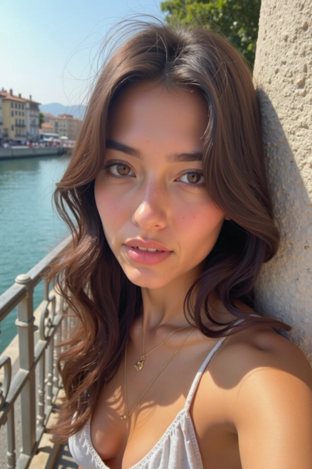 a beautiful Woman, goddess, hyper realistic, summer clothing, Shaped face. 22 years old, sharp chin, extremely beautiful photo and gross, Masterpiece, Extremely detailed photo, DSLR, photorealistic 1.4, ultra-high-resolution, Best Quality, pink lips, perfect make up, full body image, high, toned, medium tits, Pyrenees mountain background,