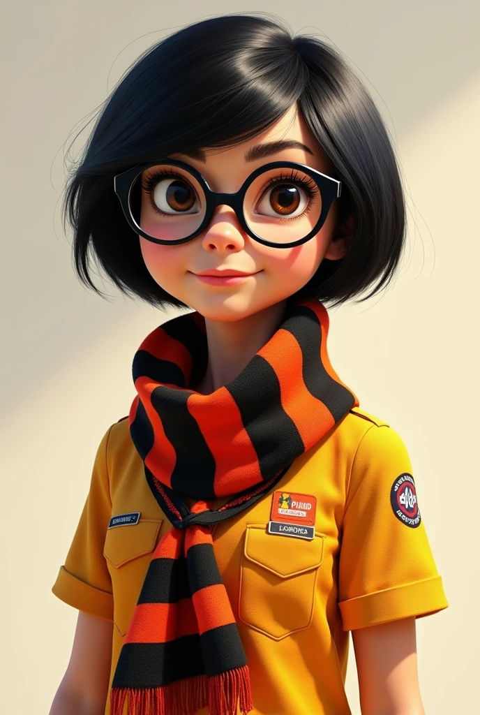 A brunette woman with glasses, short hair and a cap, big breasts, thin waist, wide hips, leggings, sneakers and a blouse, walking on the sidewalk in the park in the morning, in the bright sun 
