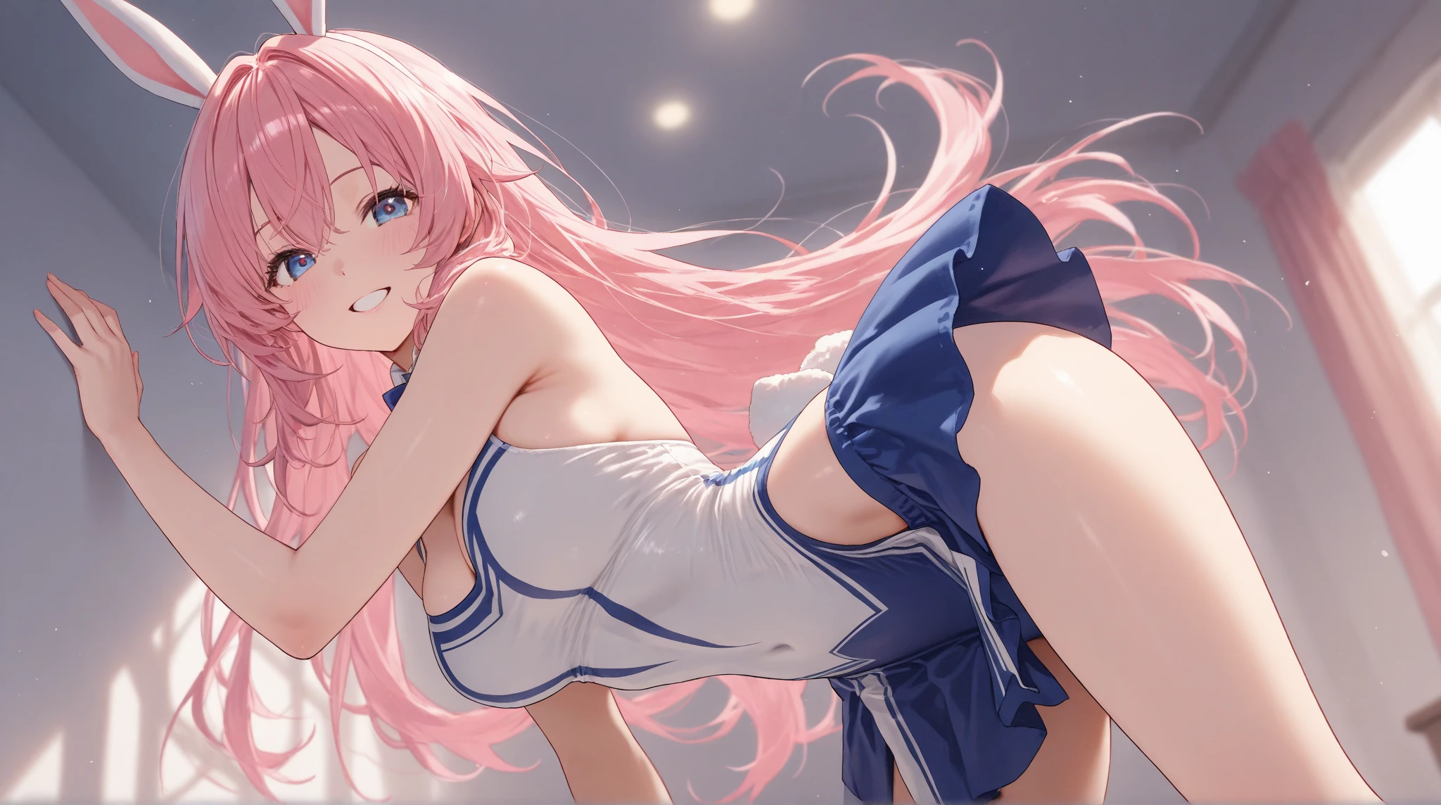 1 girl, long pink hair, white hat, white dress, pink eyes, perfect lips, perfect thighs