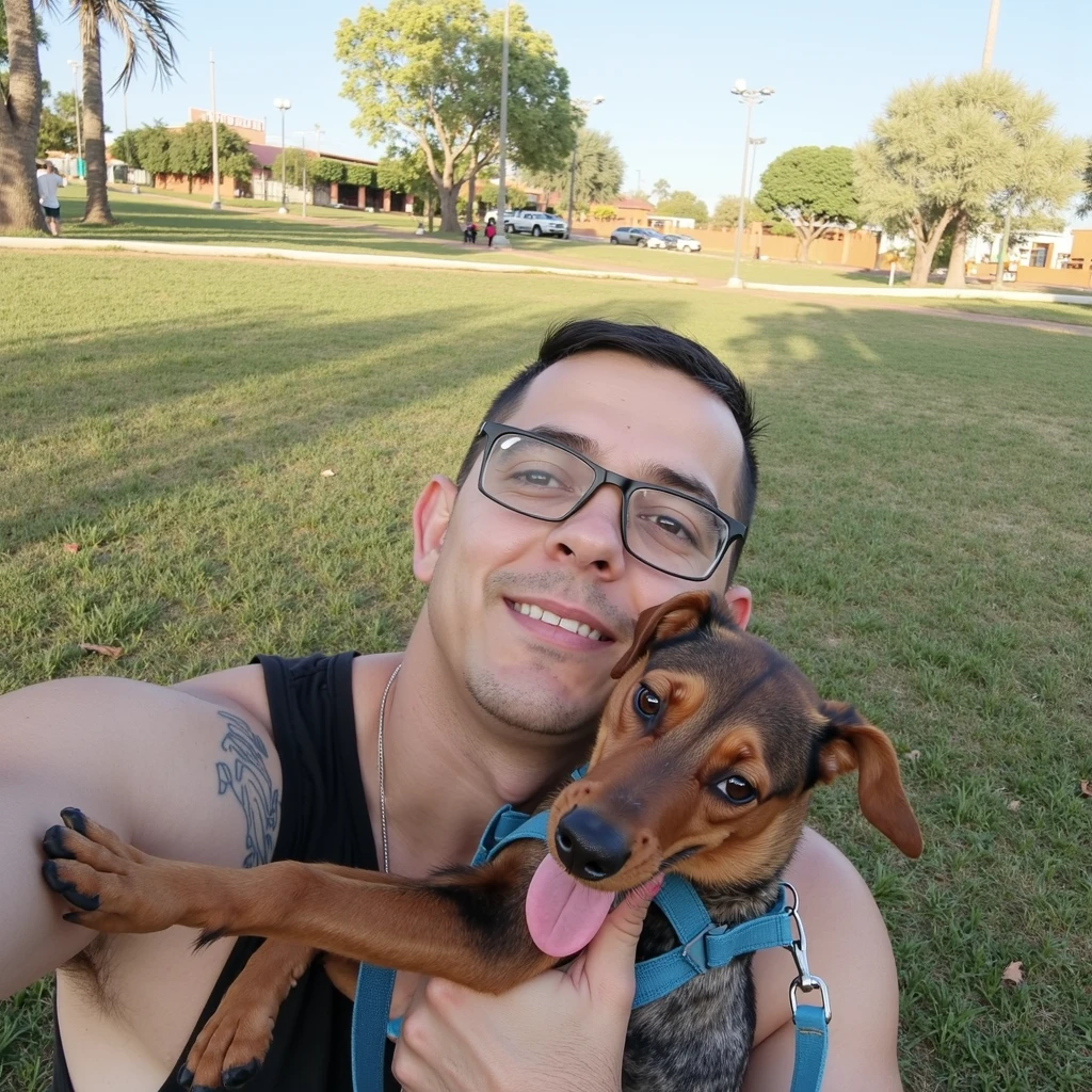 There's a man sitting with a dog, Homem de 4 0 anos, salvador, (38 anos), Homens de 45 anos, Foto realista, Directed by: Nandor Soldier, gui guimaraes, imagem de perfil, caio santos, 35 anos, 3 5 anos, 3 2 anos, 2 9 anos