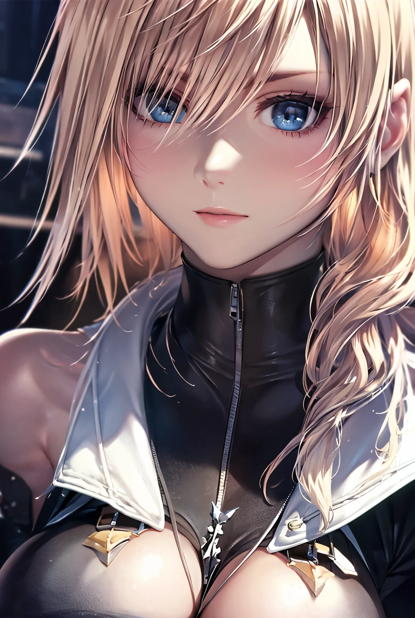 portrait, elegant adult woman, blue eyes, blonde hair, big breast, 4k resolution, beautiful cg, soft light