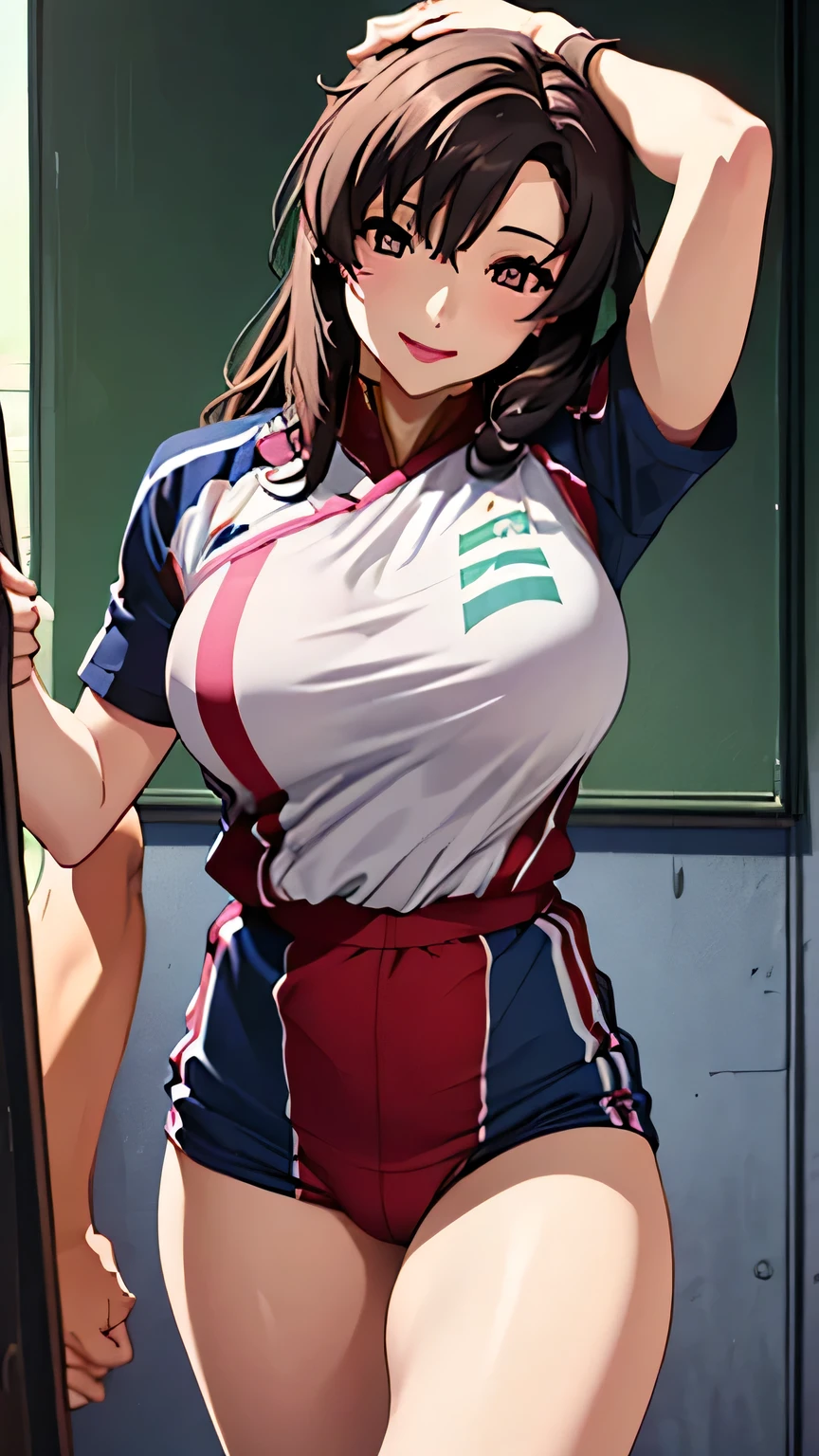 Make me look more delicate、Please draw beautifully ,It's see-through when it's wet,Please wear a blue uniform,,Big BreastsをさらにBig Breastsに描いて下さい,My nipples are sharp and protruding,The work alone is great enough, ,(( please draw a more delicate expression)),( Showa volleyball players ),( dark blue bloomers を履いている dark blue bloomers ), (40歳adultsの色気のある女性),(( hair,eye)),(4K,8k,CG Unity,最高masterpiece,masterpiece, Top Quality:1.2),Official image,(( perfect anatomy, realistic depiction of a chicken on the head:1.12)),(( exists, existsPhoto:1.2)), artistic eyeliner , radiant pink lips , adults , double eyelids , High Definition Acrylic Painting , とてもなめらかなhair ,詳細な顔とeye,((:1.32)),(( I'm wearing an old fashioned bloomer and gym wear )), knee-length white socks , staring at the camera with a gentle expression , kind smile , gentle expressions that make you want to take off your clothes , Big Breasts,((Schoolyard:1.11)),(( Random poses with pink breasts:1.11)),(( Hold your head high:1.01))