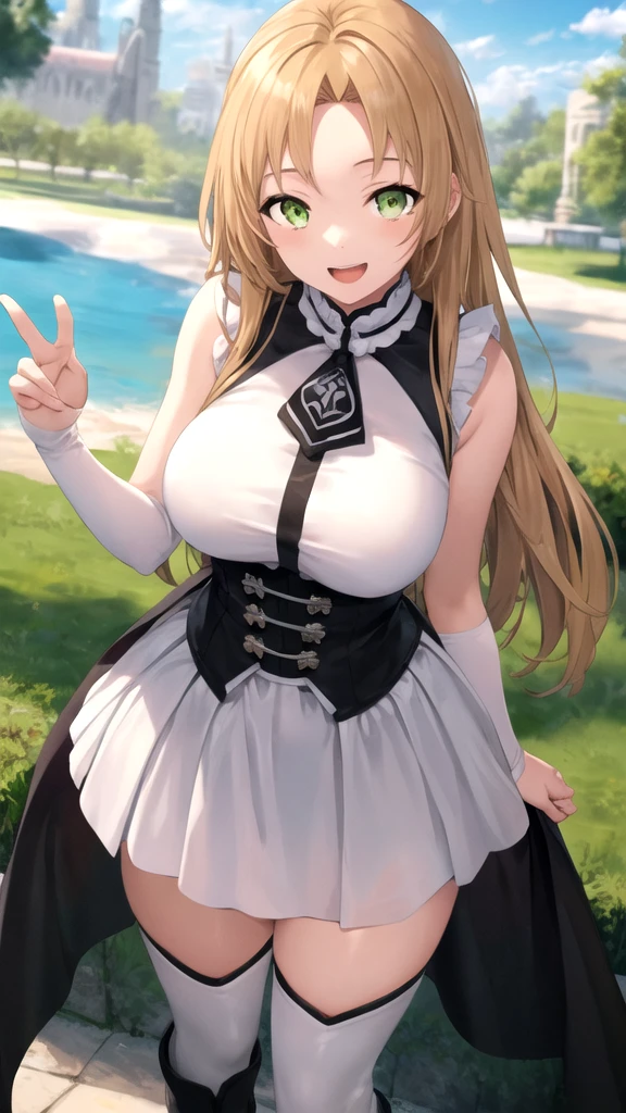 ((最high quality, 8K, masterpiece)), High resolution、(high quality: 1.5)、Very detailed、Detailed face、Bright colors、Natural light、Fine grain、Colorful eyes、Beautiful Face、非常にDetailed faceのテクスチャの女性,masterpiece, 最high quality, Detailed and beautiful eyes,最high quality、Best image quality、masterpiece、Mr.々Hairstyle,(Big Breasts:1.3),Just beautiful,独奏,smile,grin,Blonde,Very smiling,Super cute,Hall々And,(Fictional Horse Girl),(Fictional Horse Girlのデザイン),New Uma Musume design,Dress up,Frills,skirt,Knee-high,Competition clothes,accessories,Horse ears,Horse tail,Posing,Dynamic Composition,field,masterpiece,最high quality、so beautiful、High resolution,((Glamorous Body)))(masterpiece:1.2)、(最high quality:1.2)、Latest Glossy Skin