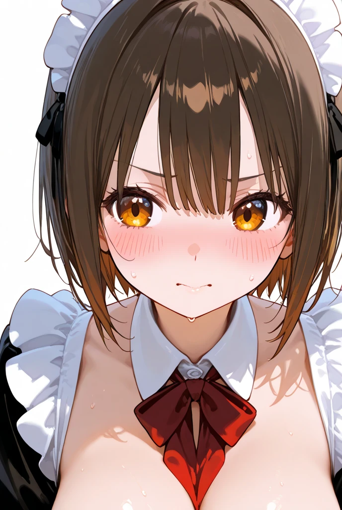 masterpiece, best quality, extremely detailed, illustration, 8k cg wallpaper, stunning art, nsfw, POV, tongues perfect crawl on 1penis completely, under glans between tongues, lying viewer under maids, ceiling, pet red collar, cooperative_fellatio, very cute profile, maid hairband, maid wear, drooling, long tongue out, in bed room, at early morning,