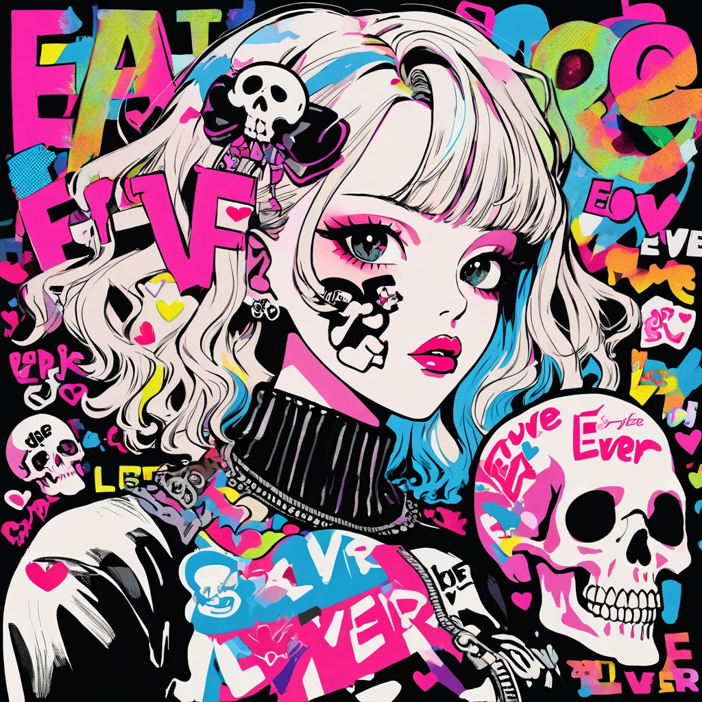 TREND letters, flowers, and skull、anime