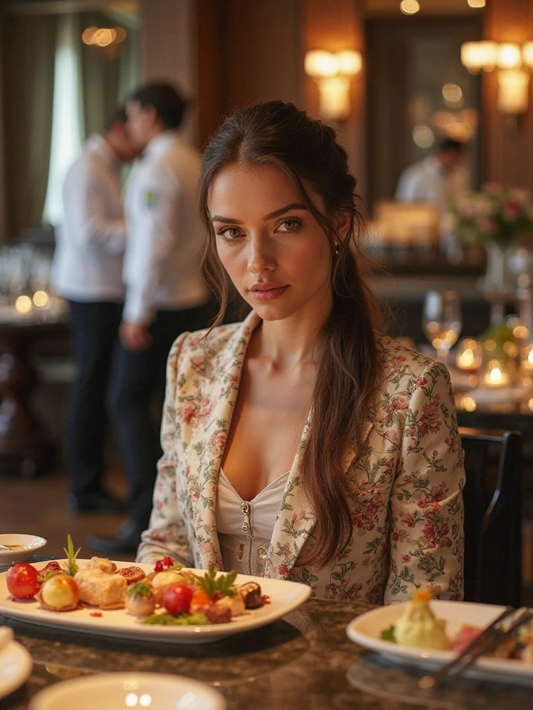 there is a woman sitting in a chair with a plate of food, a portrait by Maksimilijan Vanka, flickr, dau-al-set, anna nikonova, alina ivanchenko, marina federovna, moleksandra shchaslyva, ekaterina, anastasia ovchinnikova, angelina stroganova, yelena belova