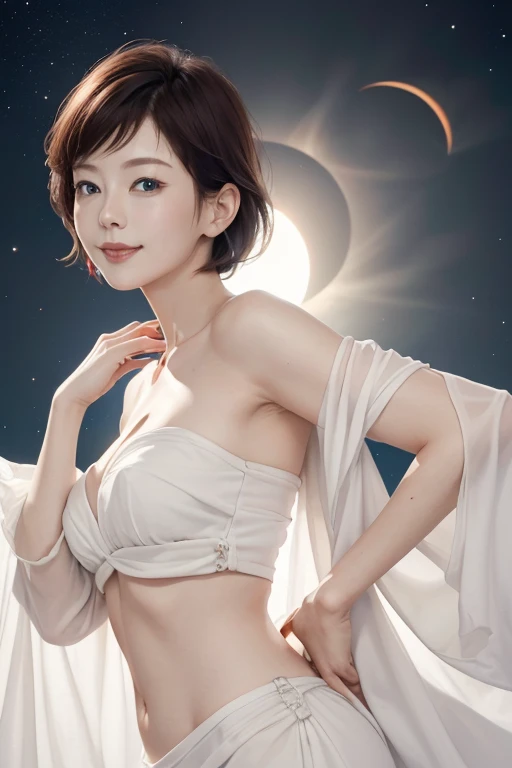 8K, masterpiece, RAW Photos, Highest quality, Realistic, Very detailed, Depth of written boundary, Cinematic Light, Anatomically correct body,
An elegant and beautiful mature woman,
Bob cut short hair, Very beautiful face, Exquisitely detailed face, Glamorous Body,
Transparent white skin, Very detailed肌の質感, Beautiful and bountiful breasts, Sexy ass, Sexy thighs,
White bikini swimsuit, Detailed cloth texture, Gorgeous necklace, Gorgeous earrings,
Starry sky background, Dark sandy beach at night, Pitch black sea surface,
Beautiful back view,
