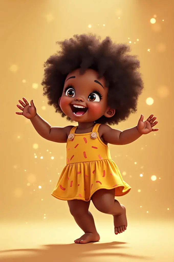 A cake topper featuring a curly black child, chubby, neon dress