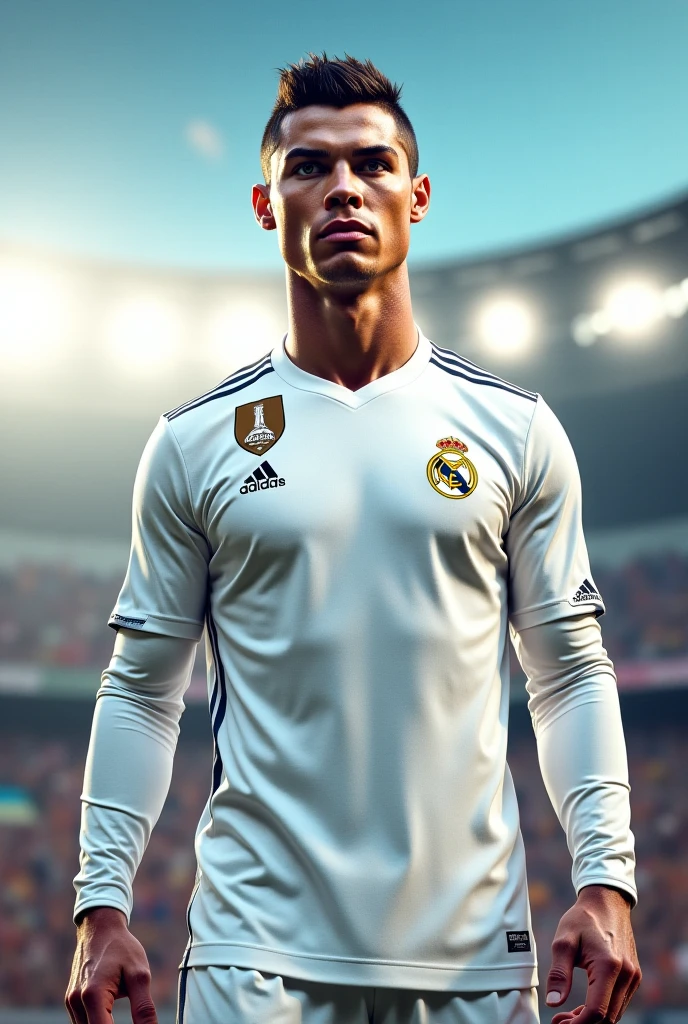 Generate CR7 looks like Alaa Adin and his body blue and wearing number sevan