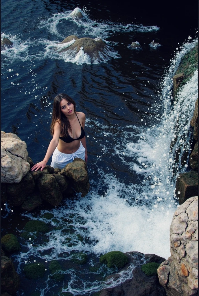 A women in the river and playing in the river