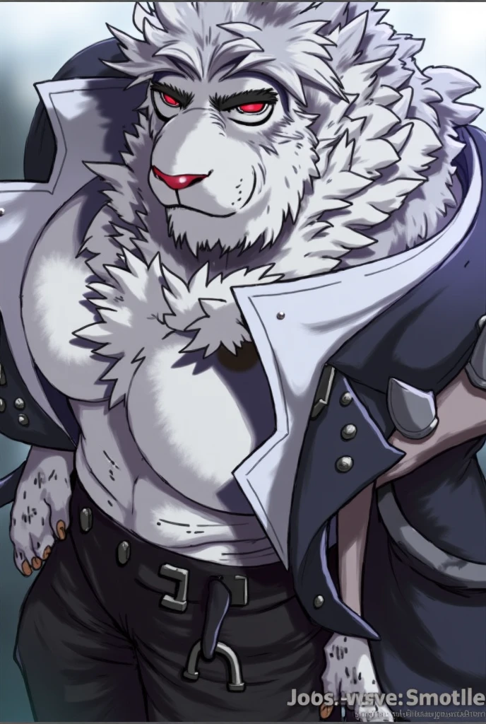 White coat　Wolf　soldier　gun　Gentle smile　Muscular　male