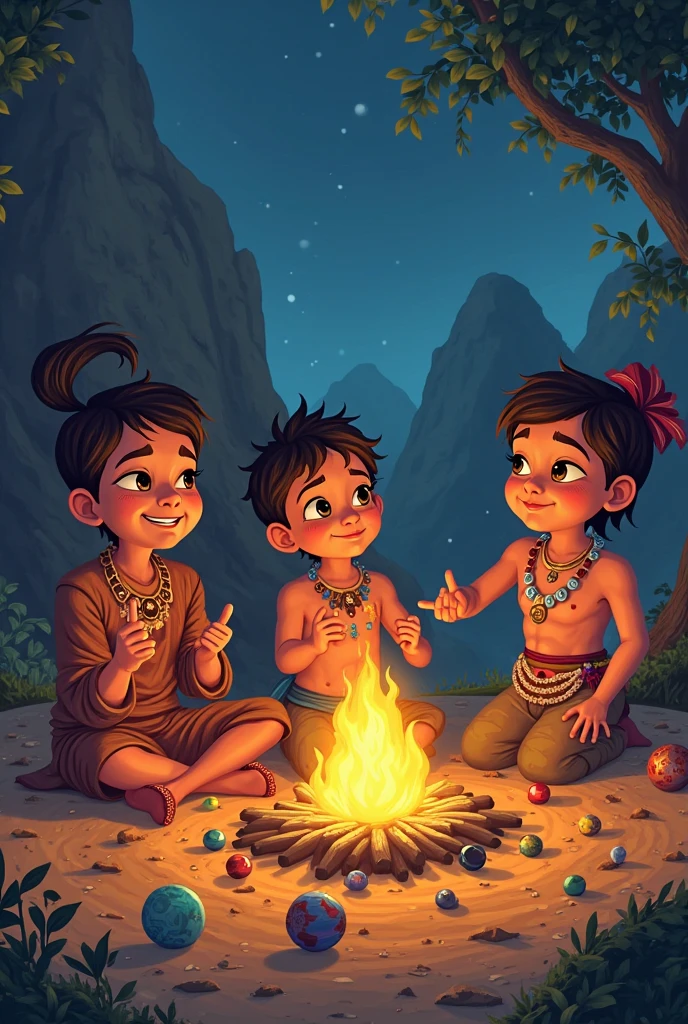 Ramu and his friends: Ramu and his friends are together cleaning an old well inside the forest, everyone's faces are glowing with hard work and enthusiasm.