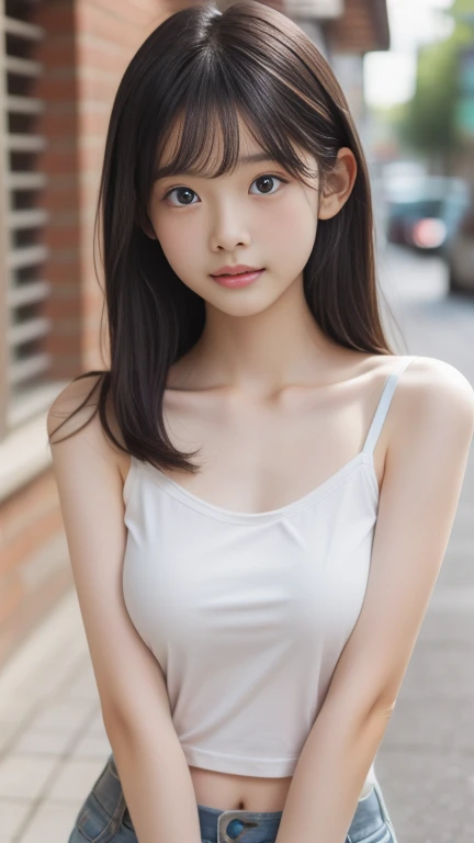 最high quality, table top, High resolution, 20 years old wearing short camisole, 1 girl,very beautiful face,(Ultra-high definition image of an extremely beautiful face),(short camisole),hair ornaments,, gem diamond,realistic, New York night view、blur the background、,full body image,(high definition skin:1.2),Looking at camera with a smile,full body image 8K UHD, Digital single-lens reflex camera, in the soft and bright sunlight,high quality, volume lighting, Frank, photograph, High resolution,full body image,4K、Japanese college student、A sloppy smile、stand up straight、((((upper body photo)))),one person, ((short twintails hair)) 、