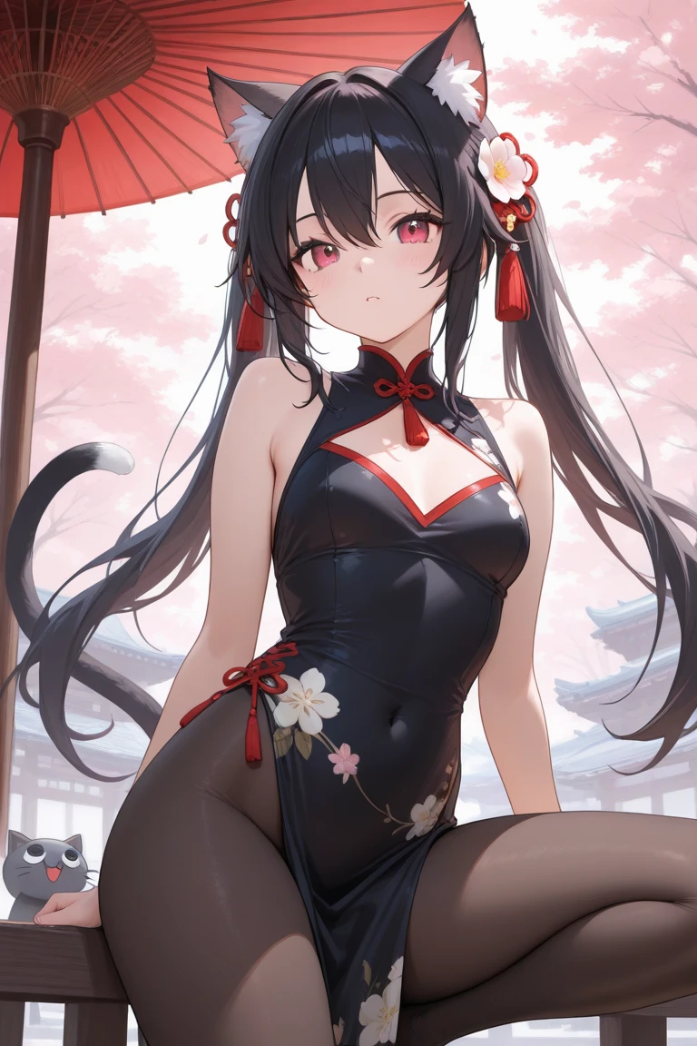 Highest quality, Highest quality, High quality illustrations, masterpiece, Ultra-high resolution, Detailed Background, Kyoto, Festivals, Absurd, Perfect Anatomy, performance, Good lighting, Shadows in the movies(kemono, Furry PersonifiCation), Cat, Long Hair, Red kimono, latex, rubber