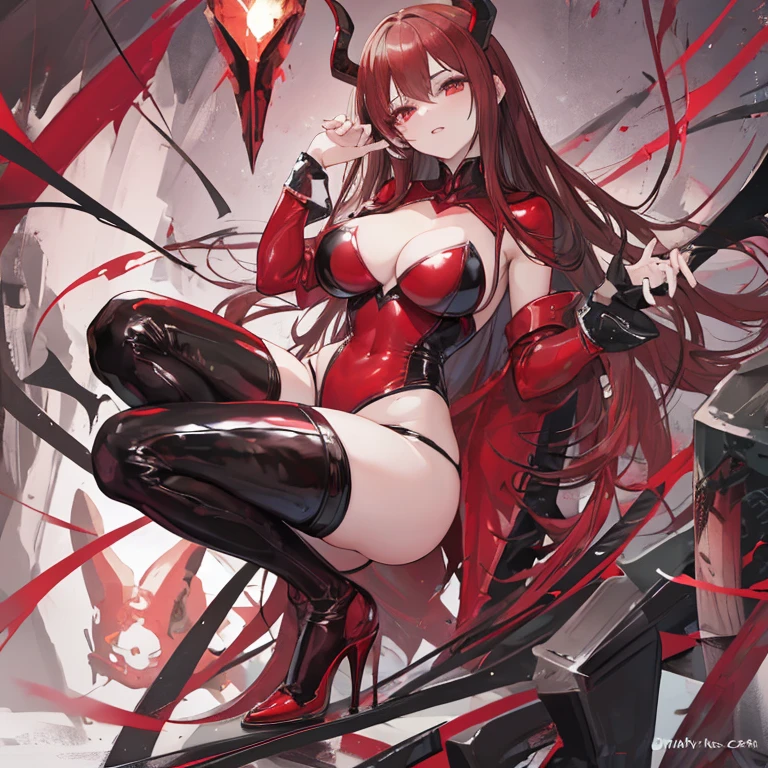 goddess(red long hair, black satin lingerie, tights, bondage, orgasm), cow girl, front view, vaginal insertion