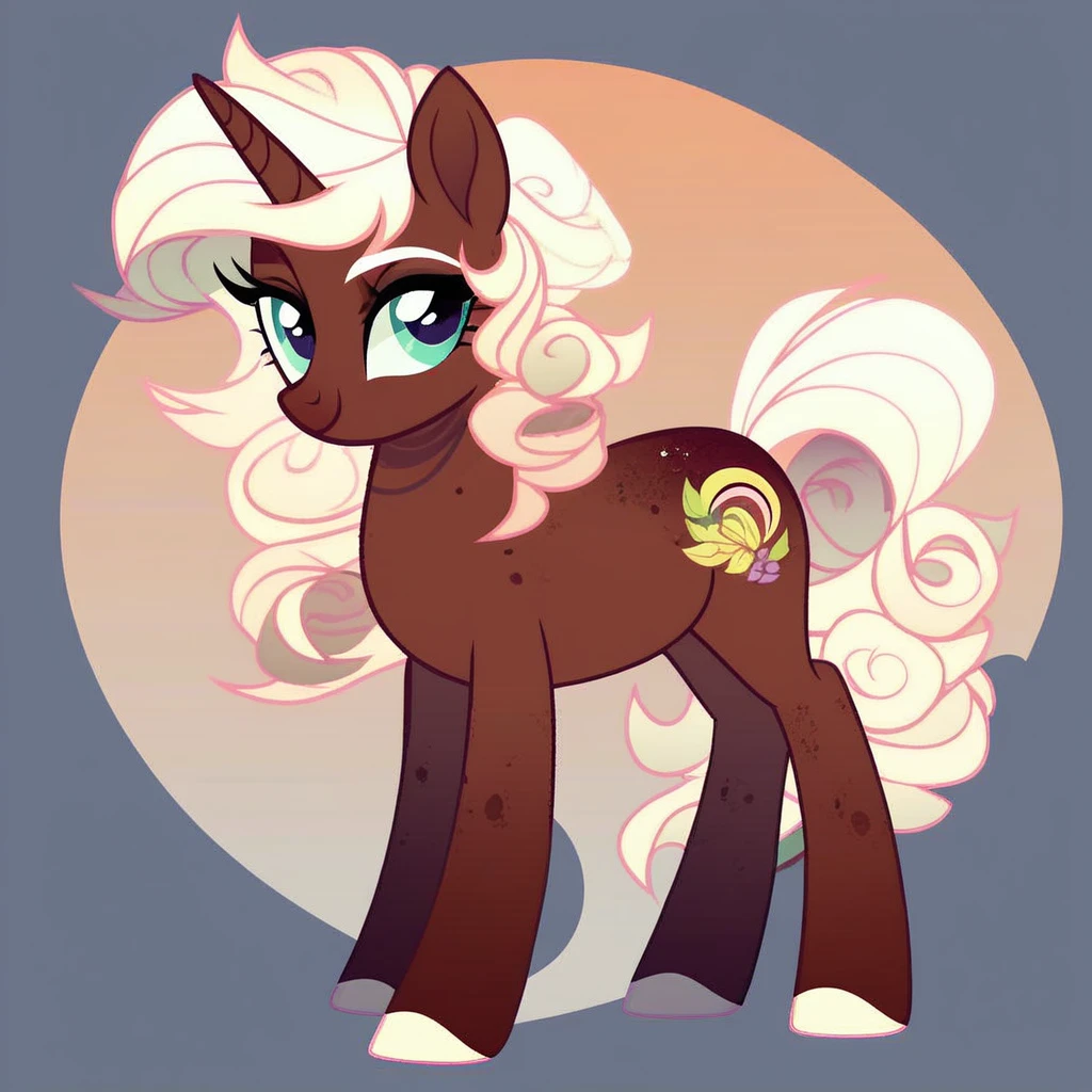 score_9, score_8_up, score_7_up, score_6_up, score_5_up, score_4_up, show accurate, full body, simple background, feral pony, female pony, beautiful appearance, wearing a really cute outfit cutiemarck, unicorn, original character