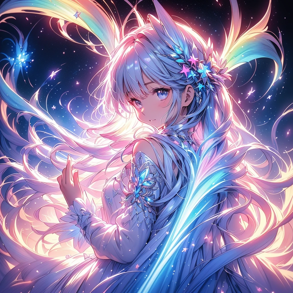 masterpiece, highest quality, figure, alexandrite eyes and hair, platinum earrings, Platinum Necklace, white dress, The Little Mermaid, cute, (dynamic lighting:1.2), cinematic lighting, delicate features, fine eyes, sharp pupils, realistic student, Depth of bounds written, Bokeh, sharp focus, (very detailed, bloom, shine:1.4), Many Small Gems