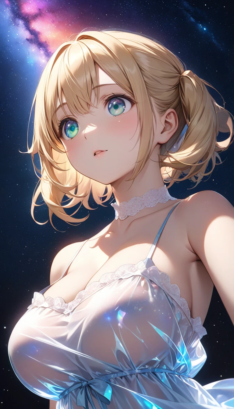 35 years old woman, milf, beautiful, short blonde hair, crimson eyes, pale white skin, amazing Body, big breasts, thick thighs, milkmaid, super micro small transparent open dress, without bra, pose simple, blurred background. No blur lines, perfect lines and details, (masterpiece), clothes barely covers her skin. No panties, perfect detailed colors and shadows, full body picture. Erotic woman, ((half naked)), most erotic and sexy girl on the planet, nsfw, most beautiful face, deep cameltoe, showing nipples, looks a little like starlight from The Boys tv show, (masturbarting), nsfw