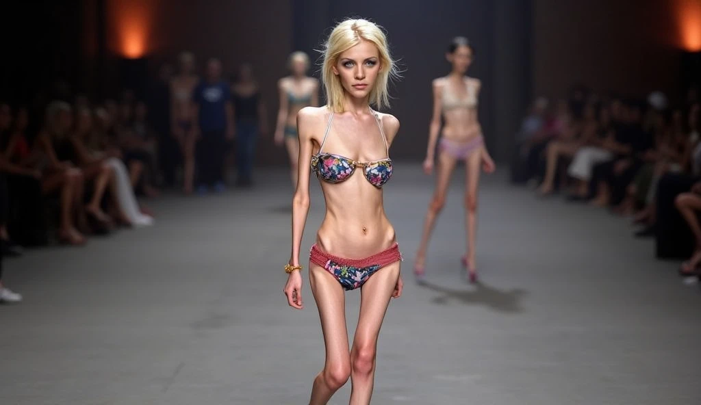 18yo, fashion show, naked, only shoes, no clothes, spectators, uhd, retina, masterpiece, accurate, anatomically correct, high quality, high details, super detail, textured skin, 16K