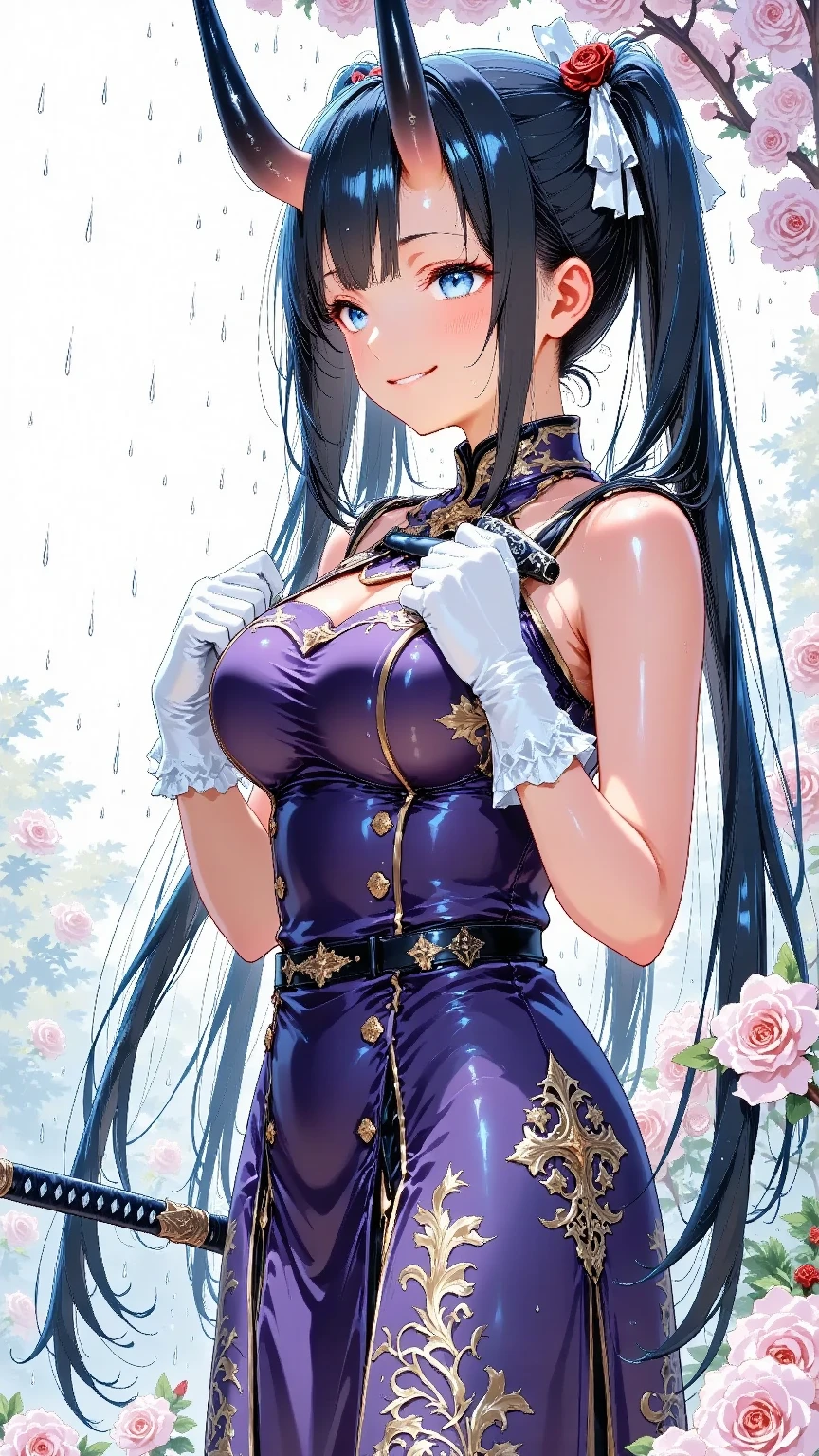 High quality,high detail,masterpiece,8k,1 kunoichi(holding Katana)(in combat)(big breast)(sexy),neon phantom butterfly(purple),located village(japan),