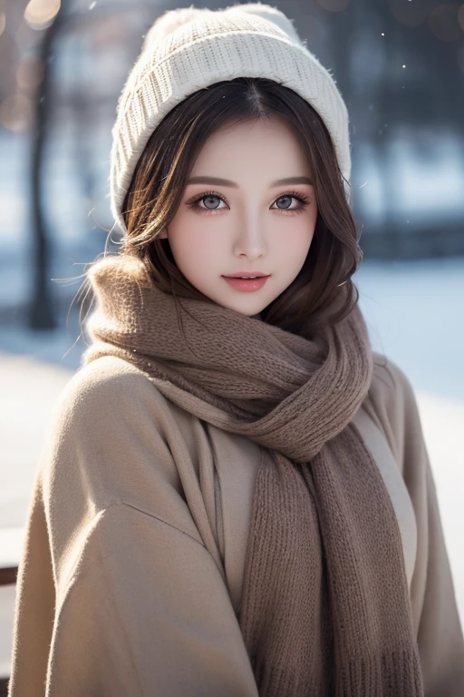 Tabletop, Highest quality, shape, Very detailed, finely, High resolution, 8k wallpaper, perfect dynamic shape, Beautiful and beautiful eyes,Body up:1.9 Winter women's fashion:1.9,Straight hair,Small breasts、Natural Color Lip, Bold sexy pose,smile、20-year-old girl、cute、sexy shot looking at camera,Night view1.9,Beautifully detailed face、KPOP idol faces,The face of the Japan idol,Elegant face,Classy woman,Slim face and body,Small face,Big eyes,very cute face,Putting on gal makeup