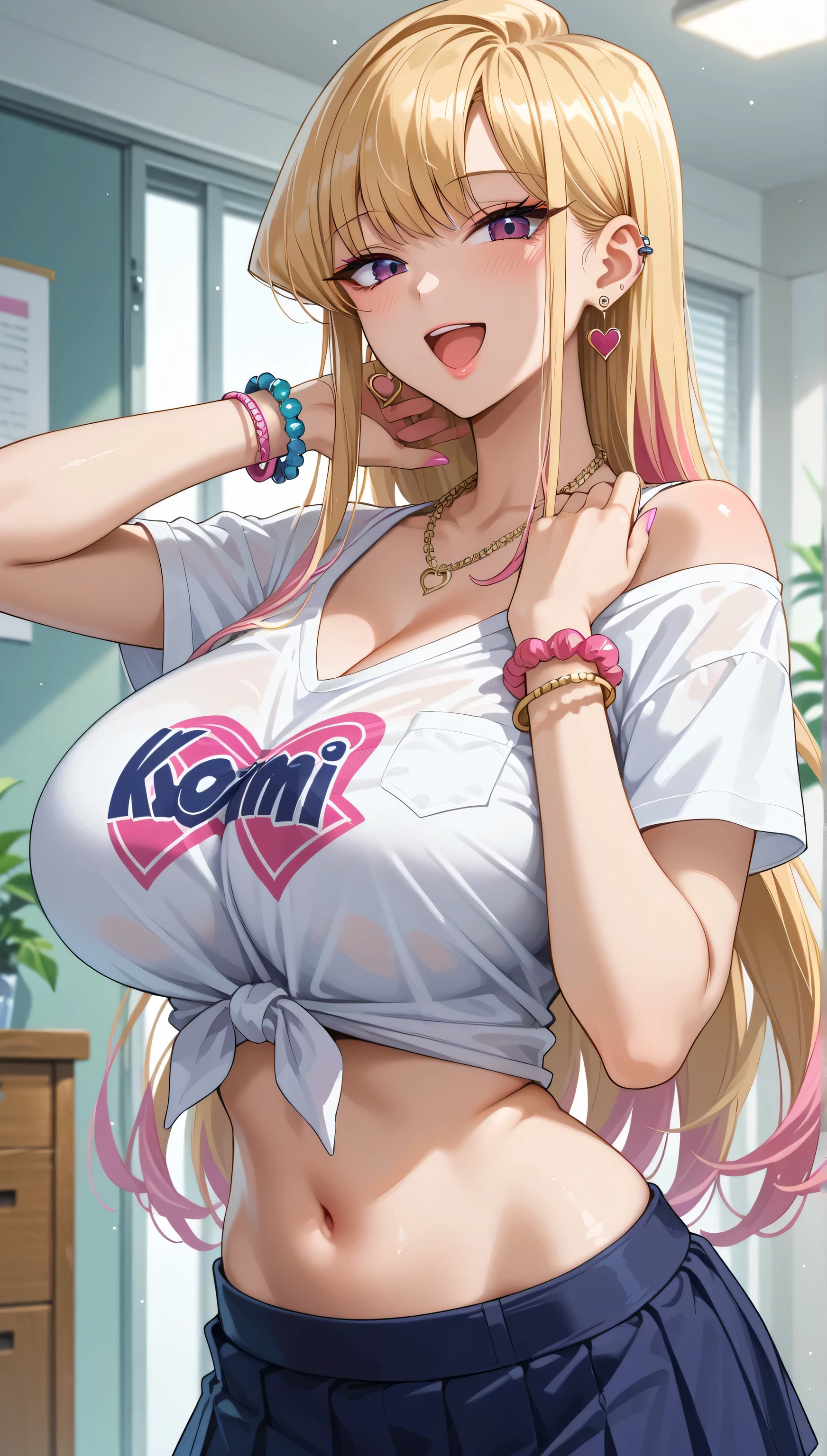 1girl, smile, nsfw,  mochizukierena, blonde hair, hair between eyes, french braid, hair ribbon, purple ribbon, very long hair, green eyes, , empty eyes , large breasts, solo, nsfw, nipple, ride a bicycle, Bicycle uniform