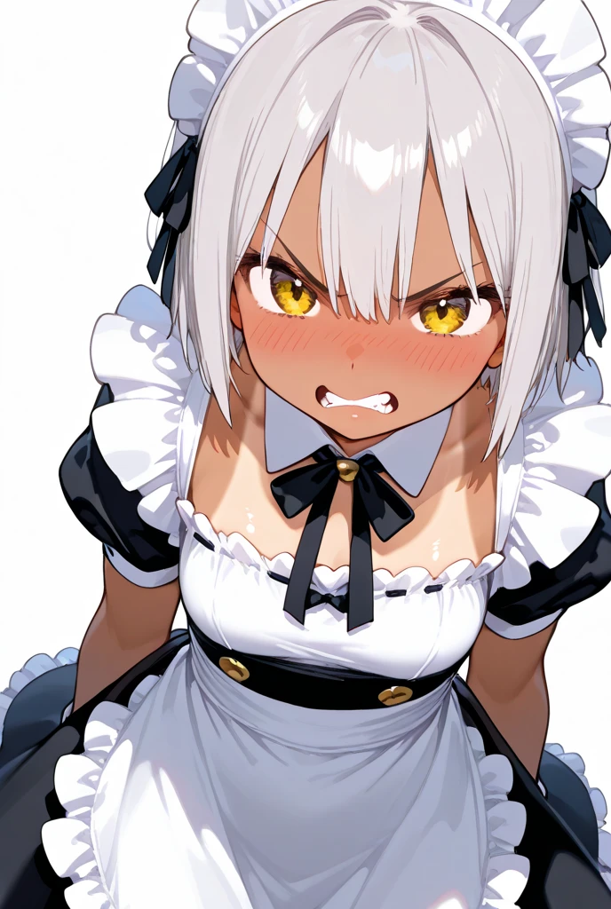 1girl, aegir \(iron blood's dragon maid\) \(azur lane\), azur lane \\\\\ masterpiece, best quality, very aesthetic, absurdres, newest \\\\\\ sportive body, \\\\\\ by nyantcha,,by cutesexyrobutts,by khyle ///// white hair with a single prominent red streak, black horns, yellow eyes, \\\\\\ white background,standing,