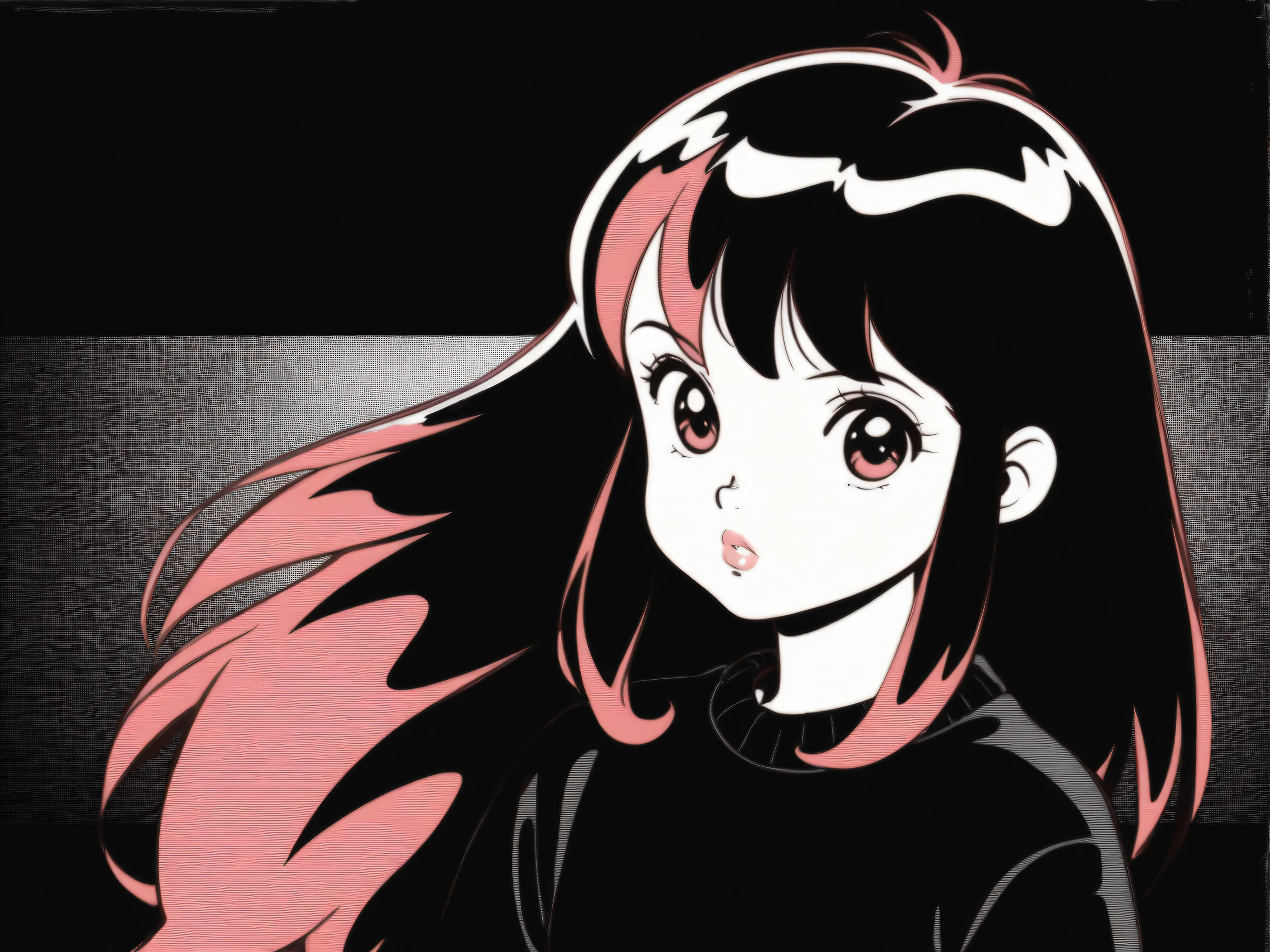 (highest quality, sketch:1.2), Dark monochrome background, anime,Illustrator,anime,1 girl, Detailed lips,sweater,custom,background completely black, Neon Hair,Texture Cropping,Canadian, masterpiece, Style: Retro Classic, Dark Black, art, black background,