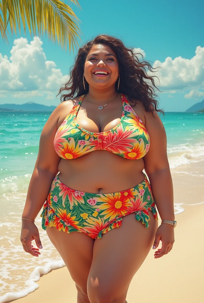 Realistic style girl , cute, curvy, in a swimsuit