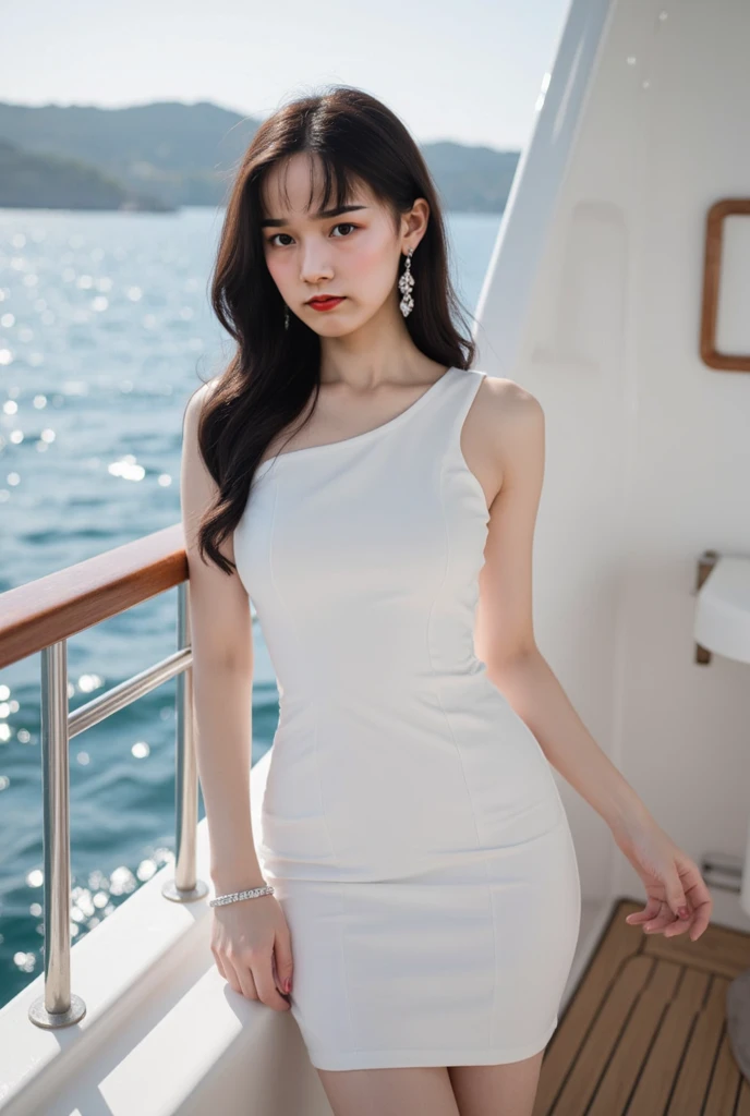 1 Girl,seaside,Soft Light,Chinese Beauty,Suspender dress
