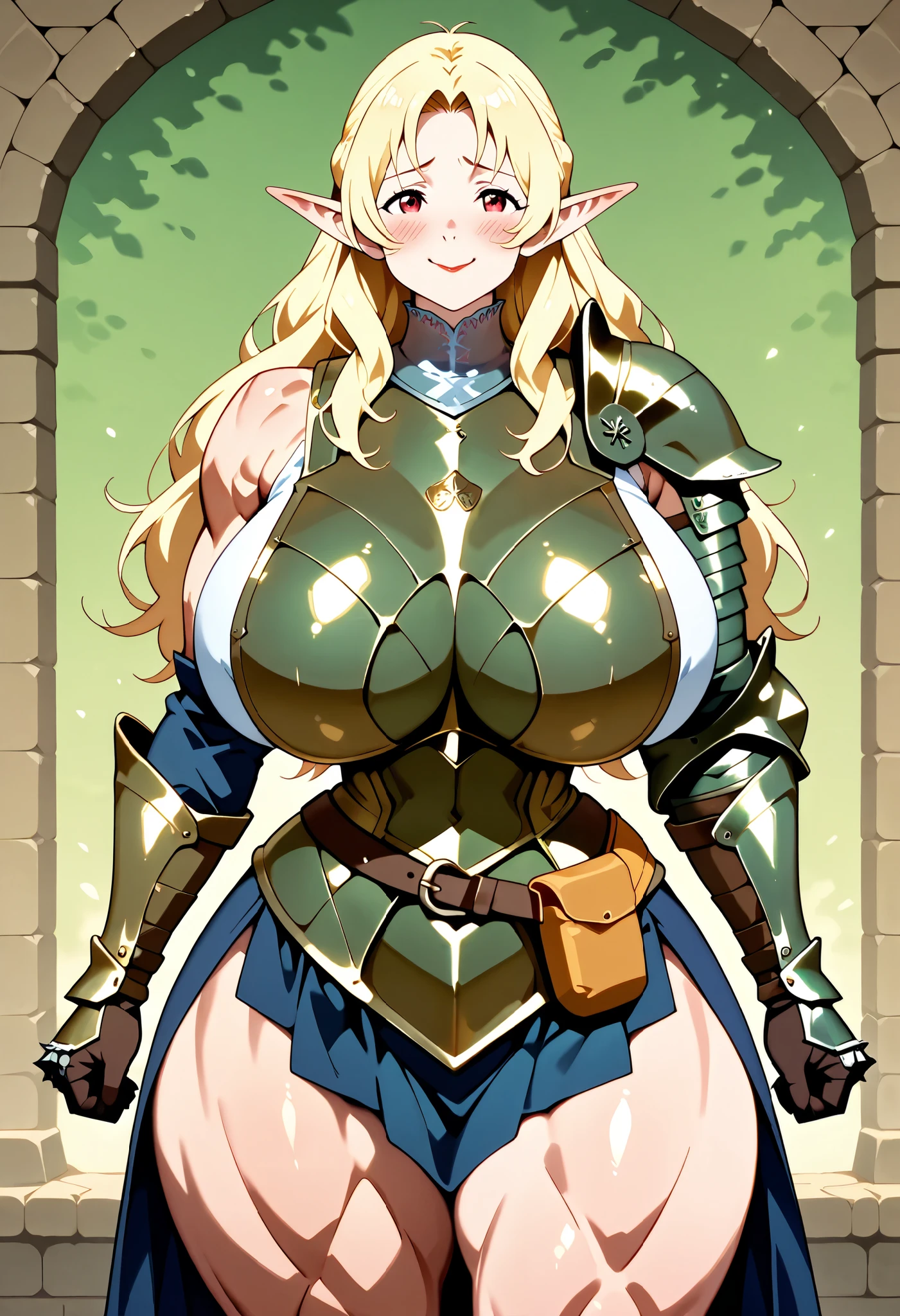 Elf Blonde Golden Eyes Headband knitting Long Hair Big Breasts blush armor Erotic Masturbation Obscene lines Squirting Expose Town Eyes are hearts Crowd Adventurer Ahegao