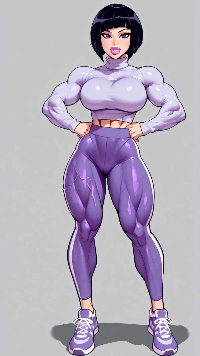 Create an illustration of Marinette Dupain-Cheng from Miraculous: Tales of Ladybug & Cat Noir as a big, muscular female bodybuilder. Marinette should maintain her iconic appearance, including her blue-black hair styled in twin pigtails with red hair ties. Her facial features should remain soft and recognizable, with her big blue eyes and sweet, friendly expression. Marinette's physique should be dramatically transformed to that of a professional bodybuilder, with well-defined muscles showcasing her strength.(big muscular female bodybuilder, beautiful detailed eyes, beautiful detailed lips:1.1,strong physique, two short pigtails, (smile), ( Marinette wears a white printed shirt ), ((( dark pink jean's , plane jean's, without pattern))) black jacket,, and ballet flats.), lifting weight, muscular arms and legs:1.2, toned abs, powerful expression,sweating:1.1, bed background:0.9, intense focus:1.1, vibrant colors, dramatic lighting), rippling muscles,sturdy frame,dark tan,fit around the waist,tight abs,strong arms and shoulders,intense expression,determined look,well-defined muscles and veins,straining muscles,artistic pose,steely gaze,side lighting,powerful presence,vivid colors,dynamic composition,studio lighting,physically-based rendering,athletic build,bodybuilding silhouette,professional,gritty texture,bokeh. Her arms should be thick and powerful, with pronounced biceps and triceps. Her shoulders should be broad and sculpted, leading to a wide chest and muscular torso, with visible abs. Her legs should be strong and toned, with well-defined quads and calves. Despite her muscular build, Marinette should still be wearing her typical outfit from the show: a white t-shirt with a black floral pattern, a light pink blazer, dark skinny jeans, and pink ballet flats. The clothing should be form-fitting to accentuate her muscular physique, but still look comfortable and stylish. Her blazer sleeves can be rolled up to reveal her strong forearms, and the t-shirt should fit snu