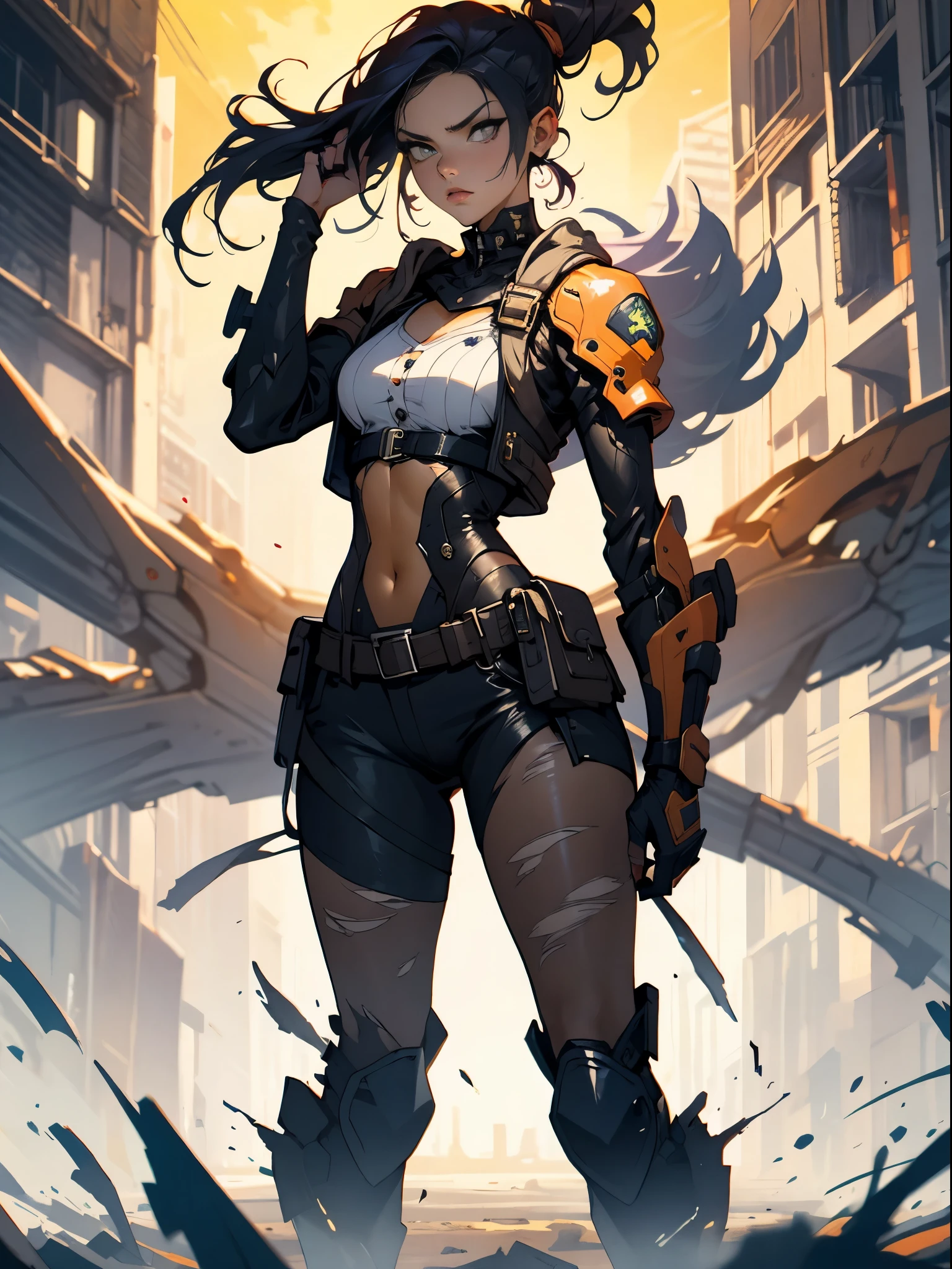 Battle angel alita, big , cyberpunk, sexy, big and black wings, smiling
