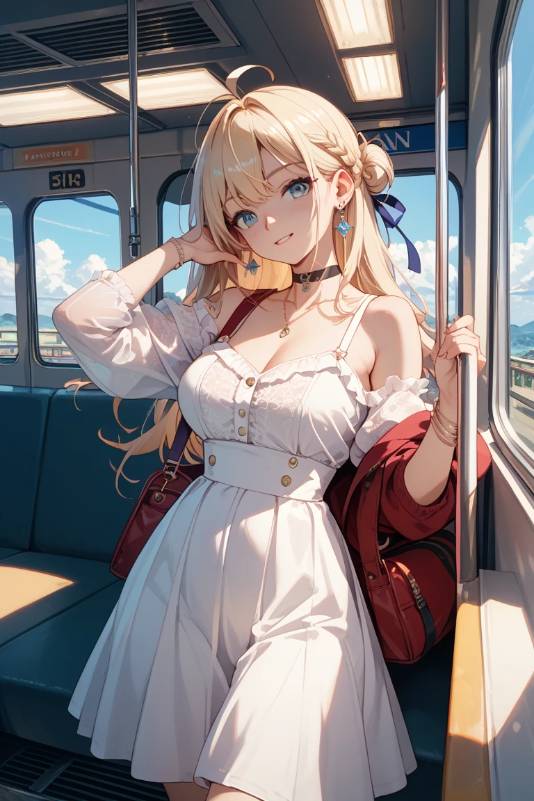 Boys,The train was packed with young students from Darotos leaning on her,white mini skirt swinging upwards, 40k, Photography, Masterpiece, Best quality, Dark gray background, (1girl blue eyes and blonde hair soon curly), big ass full breasts until waiting wearing, (Mini white dress swings sexy circle: 1.3), (white plunging open shirt: 1.3),sexyposture,Lace,pantiess,genitals visible,leg wide open,cleavage,