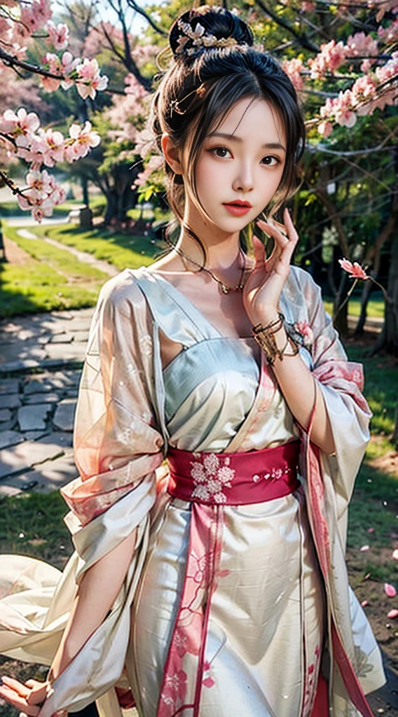  girlvn01, 1girl, hanfu, smile, Stunningly Beautiful girl, Haute_Couture, designer dress, wearing Haute_Couture, posing for a picture, fashion show, long shaped face, dark red eyes, sandy blonde side-wept hair, long hair, long ringlets, catwalk aesthetic, details, highest, amazing,