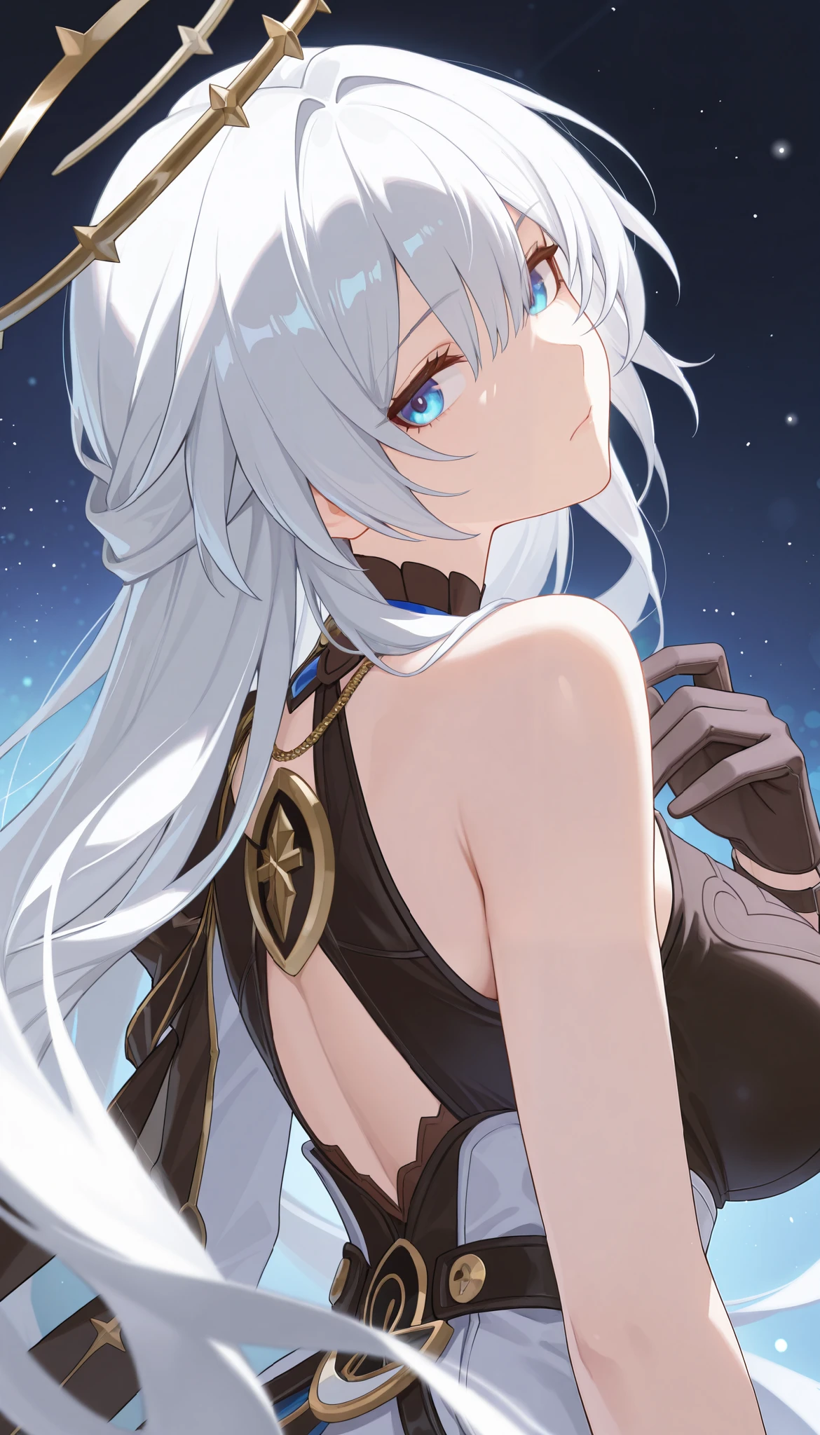 Fairy Knight Lancelot (destiny), 1 female, alone, Long Hair, chest, bangs, tail, Gray Hair, Top-down Bottom-up, flexible, Body Pattern, Armrest, Jack-o'-Challenge, Put your hands on the ground, A viewer showing his back, Backwards, Viewer seen from behind, Rear camera, Dorsal position, ????を向いている視聴者、,Pointing the anus at the viewer,Show the anus to the viewers,????,(hands on own teeth),(grabbing own teeth),teeth stretch,teeth