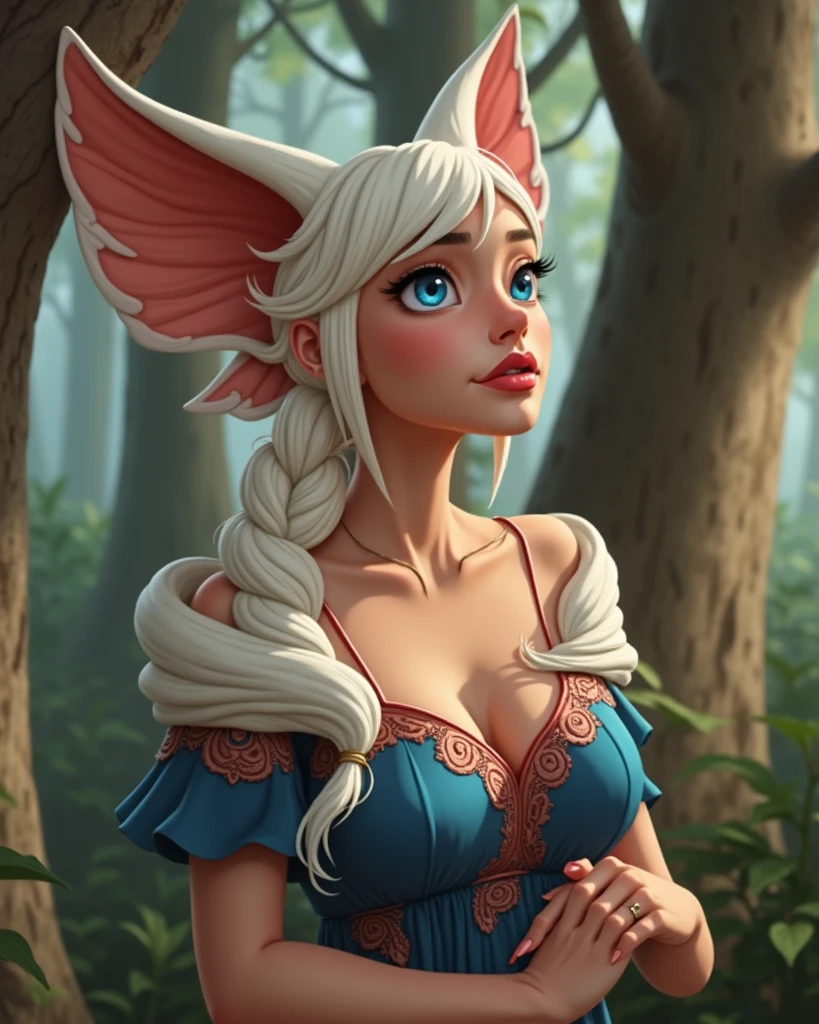 Colored pencil sketch. the overall theme and style should feel like. a hybrid of fairytale and Science Fiction. extremely beautiful model, 20 years old female, long blonde hair,. realistic, perky breasts, cleavage,, renaissance era dress. Wide Smile, Eyes Detailed & Wide, sexy Pose. Ultra HD, Rococo-Inspired Fantasy Art With Intricate Details. Cute, Charming Expression, Alluring-Gaze, looking at viewer Beautiful Eyes, An-Ideal-Figure. Large Youthful Well-Shaped-Breasts, Attractive ass showcased. Massive-Round-Bosom, Décolletage. slim waist, fit body, full lipsWarm lights , woman in a dreamy forest at night, with fluffy hair, delicate face, realistic, real, slim, large aperture, sexy shots, attractive poses,Stunnin gly beautiful merge of Scarlett Johanson. Alison Brie, Selena Gomez. symmetrical face, photorealistic, photography, path tracing, specular lighting, volumetric face light, path traced hairmaximum quality{(masutepiece) (8K High Resolution) (top-quality) In the style of breath of the wild.
Create an illustrated, hand-drawn, full-color masterpiece with warm lighting and shadows. Incorporate graphite shading, stencil marks, and airbrushed acrylic paint in the style of "Breath of the Wild." The image should feature a beautiful goblin woman with a humanoid, furry appearance and large ears shaped like those of an elephant. She has red skin, bright eyes, luscious thick fleshy lips, and a wide smile. Depict her with a perfect, symmetrical face and a curvy hourglass figure with . Her face, neck, and arms are covered in intricate blue tattoos, adding a mythic beauty to her. She is wearing a long, flowing, lacey dress with a high neck and long billowing skirts. The background should be detailed and sharp, adding to the overall high-resolution, best quality, and detailed art piece. Olivia Munn