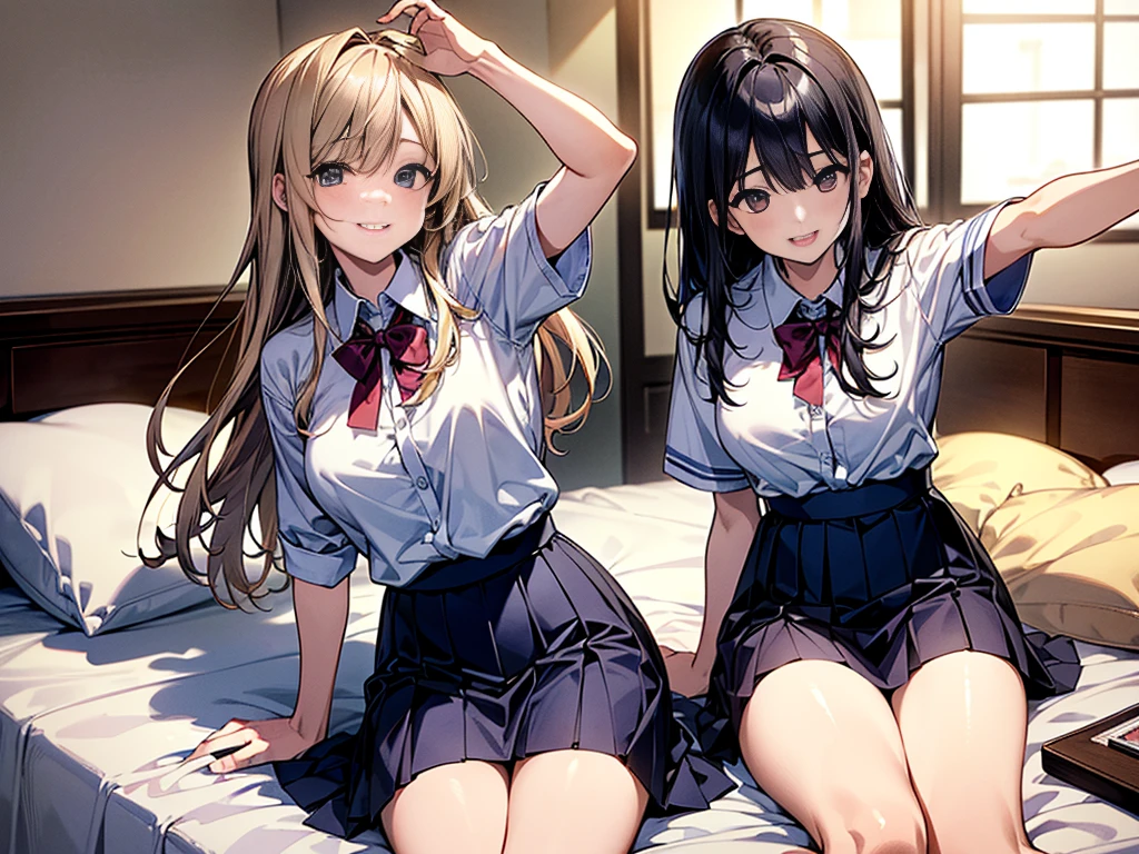 Best Quality,8K,middle School girls,「a boy is grabbing girl’s breasts from behind」valley,Naughty Girls,Beautiful girls,beautiful girl,Absurd,Uniform white shirt,「bra lift」 Perfect Face,Horny girl,masterpiece,Bed in the room,Adult