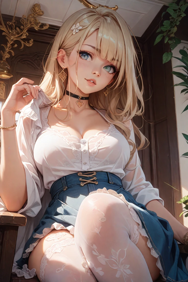 top-quality:1,2)、​masterpiece、超A high resolution、(Photorealsitic:1.4)、((Raw foto:1.3))、1 girl in、(((white  hair:1.5)))、full body Esbian、((Erotic Poses:1.2))、(((Erotic look:1.4)))、gargantilha、二重まぶた、((Loose and fluffy perm:1.4))、((semi long hair:1.2))、((Skinny Wear:1.5))++、kindly smile、((Super Cute:1.2))、(((Pleated skirt in light fabric:1.5)))++, ((Glossy lips:1.2)),Natural makeup,((Wearing a blouse:1.5)),  (top-quality、​masterpiece)、1girl in、intricate detailes、hight resolution, elegent, ((realisitic)), (Perfect anatomical depiction of the human body), age girl is a schoolgirl in Japan、 The girl is a Japan person with blue eyes and long hair skin and bangs turn white、Japanese, (big breasts thin waist)、((thighs thin))、(((a baby face)))+、((Crimson ribbon ties)). (((Neat white blouse with smooth thin fabric)))+、(no-bra),((pleated skirt with fine folds,,,,,,))、((No skin exposed on upper body))、(Neat clothes with all buttons fastened)、(The hem of the blouse is tucked inside the skirt), (Beautiful big blue eyes), (Thin and clear double eyelid lines for the eyes), ((photos realistic)),((Wearing a skinny blouse))、((The human))、((Beautiful legs))、((Sexy body))+、((Ruffles at the hem of the skirt))、(((Disheveled kimono:1.7)))++,(((Wearing pantyhose:1.7)))、((Red checked skirt))、((Seductive body))、(Beautiful hands),sexy skirt、Japanese ido、hposing Gravure Idol、Seductive underwear、Asian Idol、