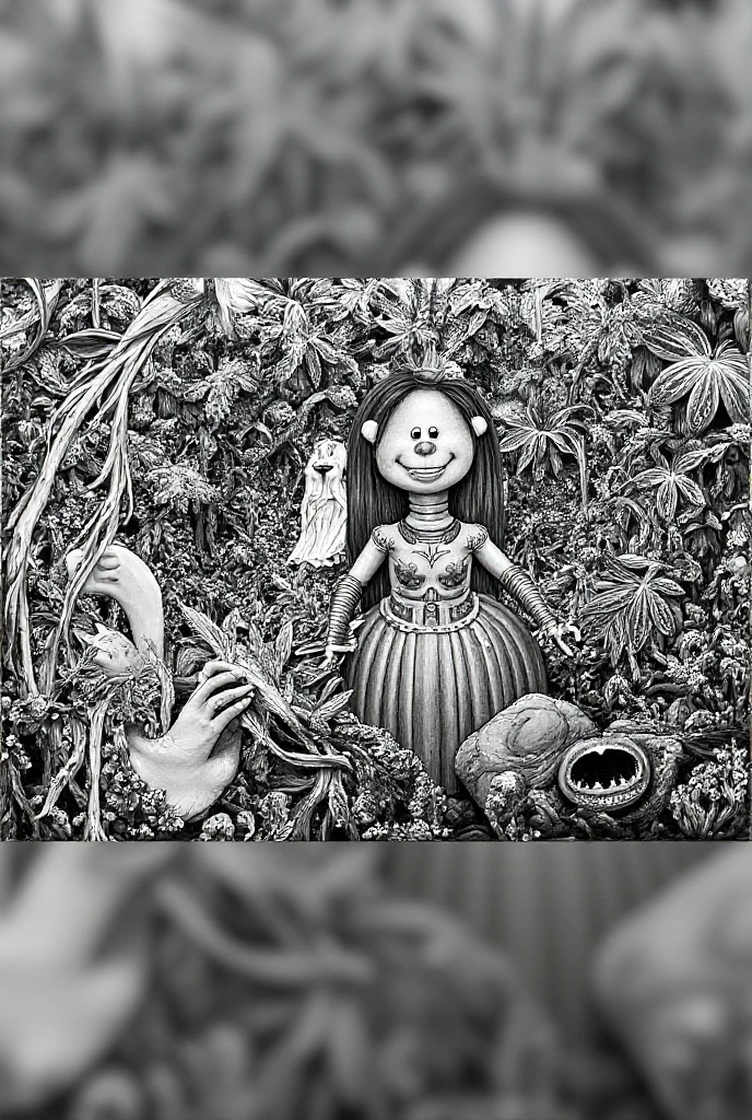 20 year old, woman, girl focus, sexy, thick athletic thighs, pale, white cotton summer dress, anxious expression, looking at camera). background: horror dimension, grotesque scenery, decay, rot, (giants with pumpkin heads and torn flesh dripping from their bones lumbering around), spooky, eerie, dark, night, fog, ominous, painting <lora:Matti_Hagelberg-10:0.7>
