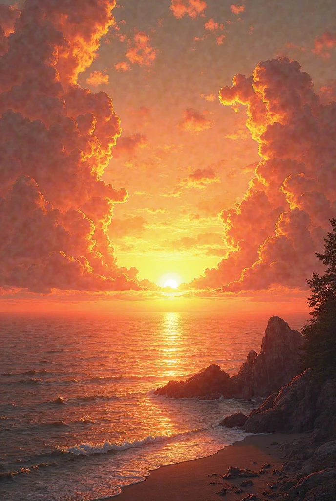 Ilustracao em watercolor de um Dia amanhecendo radiante com cores de nascer do sol