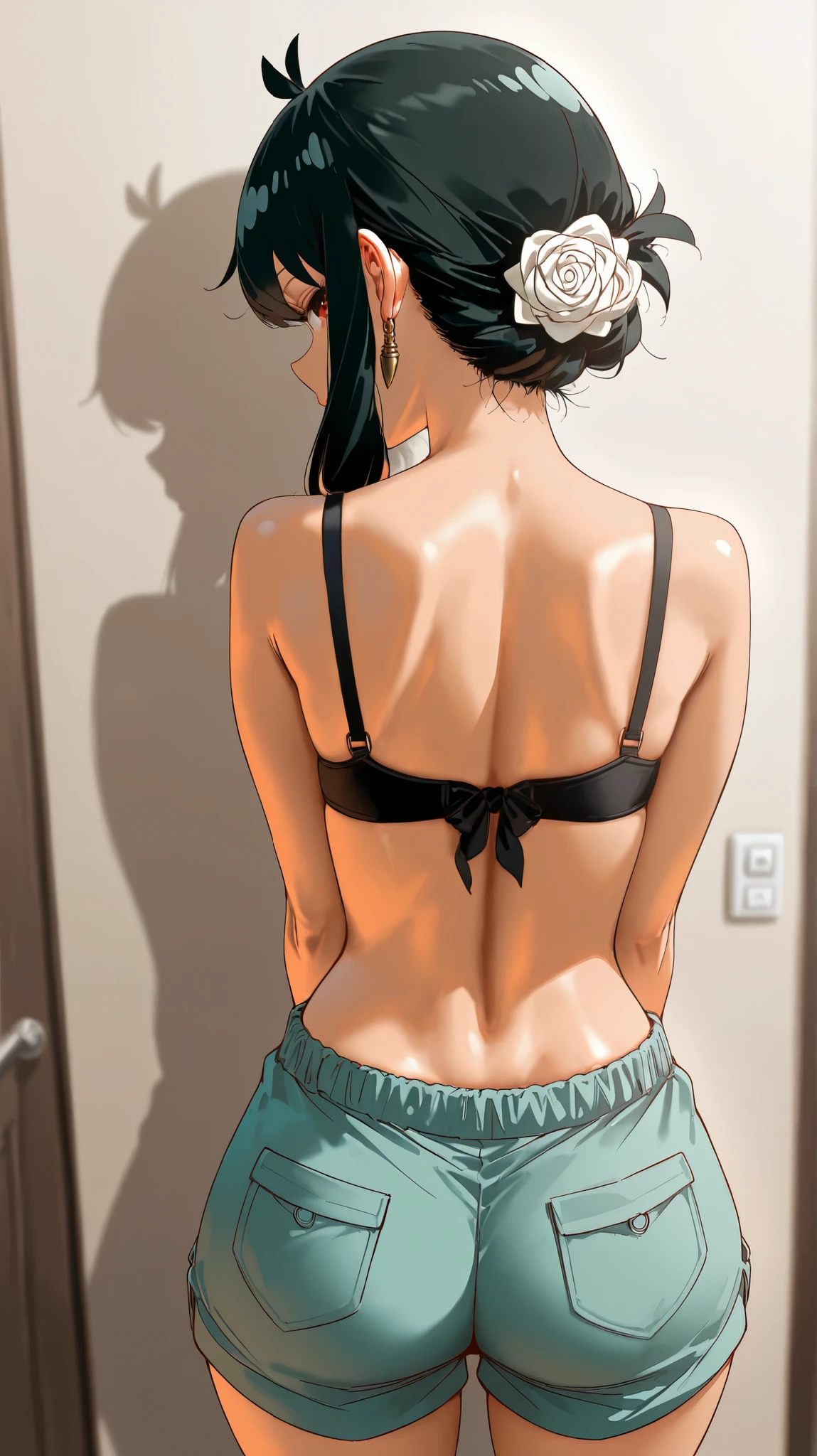 Cute girl standing with her back to her、独奏、Bend hard、Wet thin waist、Big naked、Medium chest、Girl with wet hair、short transparent dress、Close-up in the bathroom behind a girl、Show off her full nudity