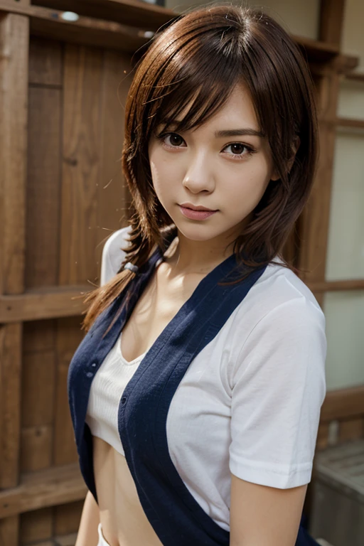 One girl, Super beautiful Japanese women in their 30s, Shabby and torn clothes, Sensual expression, Realistic Skin, Big Breasts, Fashion Model, Focus on the eyes, mascara, lipstick, pubic, Narrow waist,